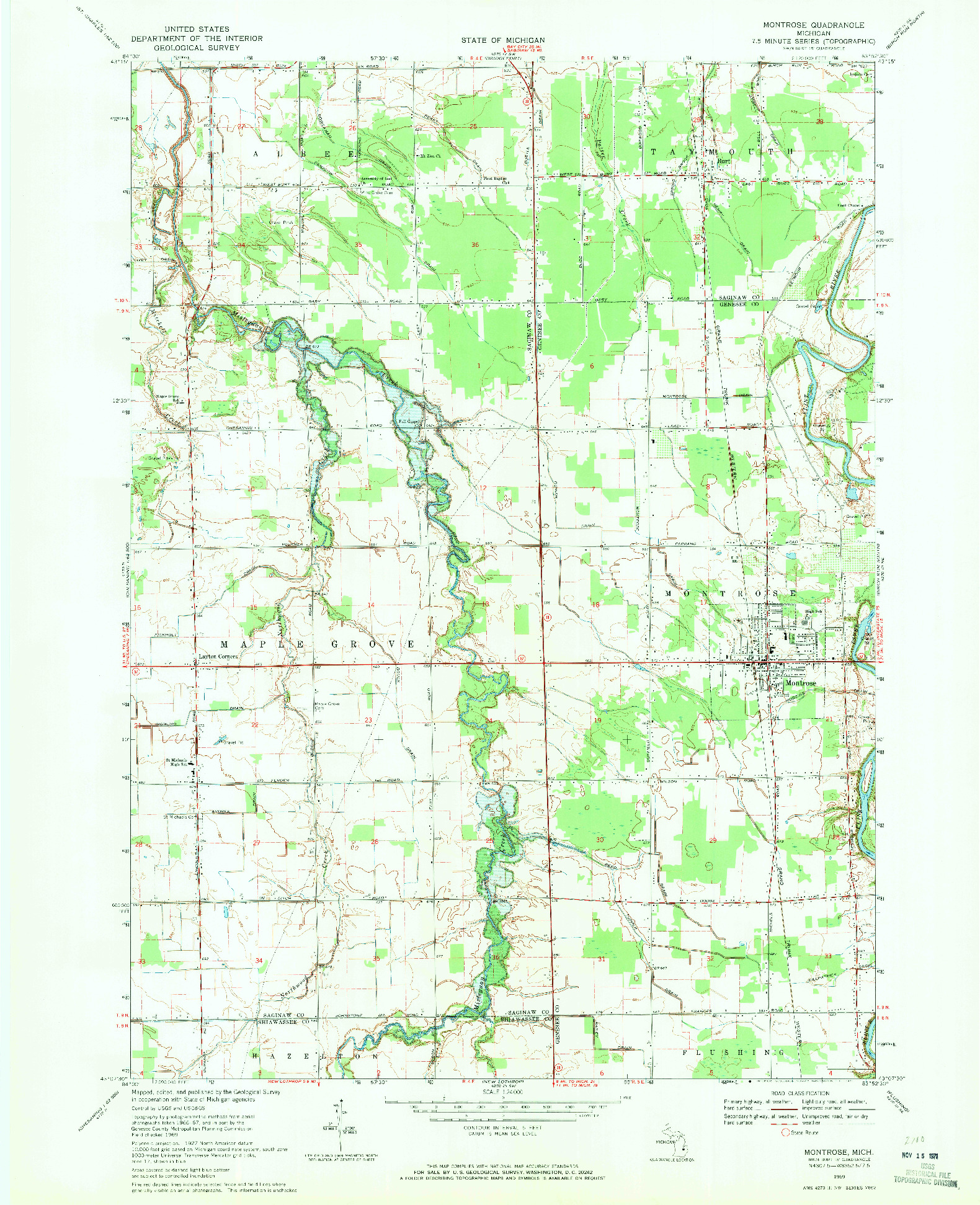 USGS 1:24000-SCALE QUADRANGLE FOR MONTROSE, MI 1969