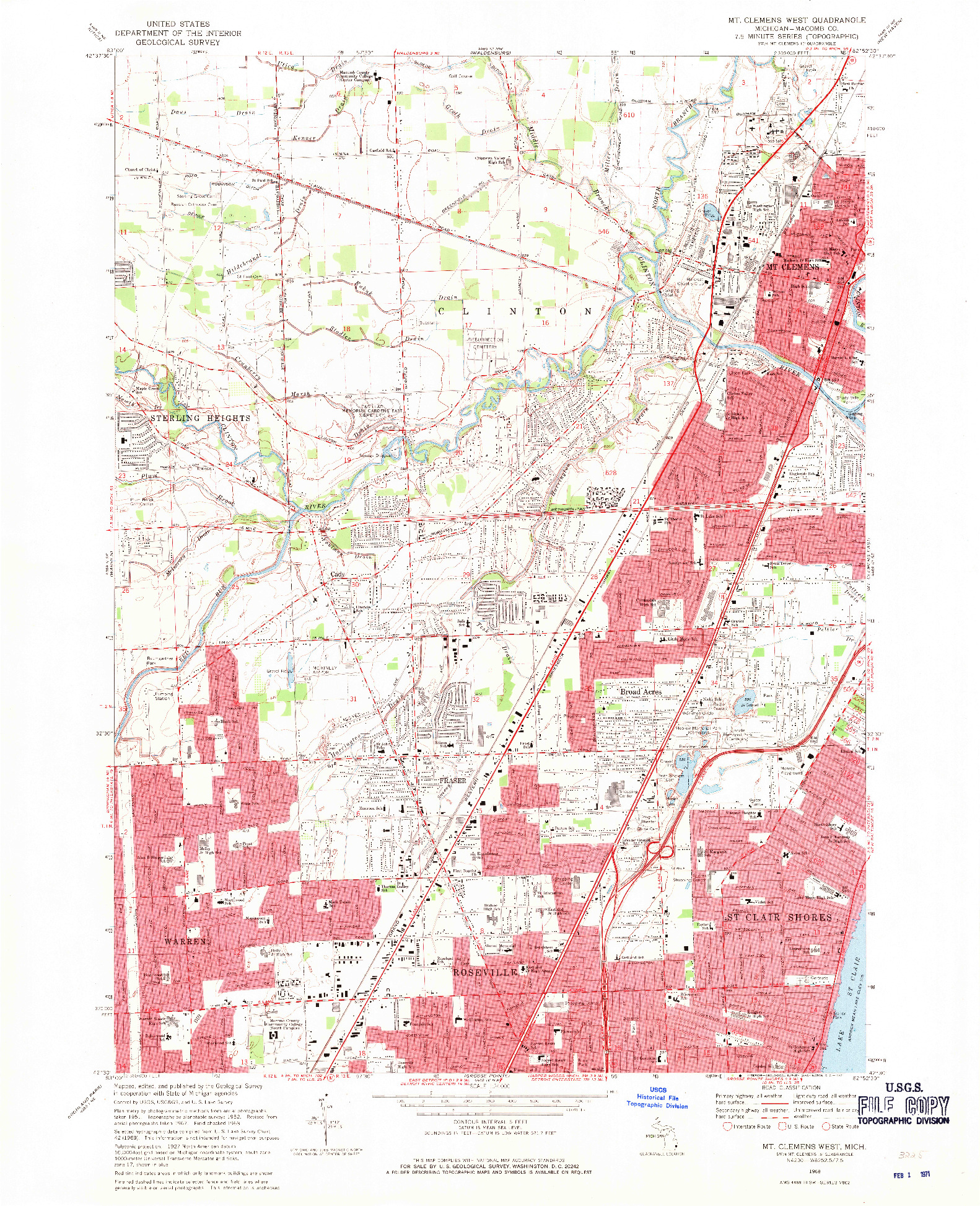 USGS 1:24000-SCALE QUADRANGLE FOR MT CLEMENS WEST, MI 1968