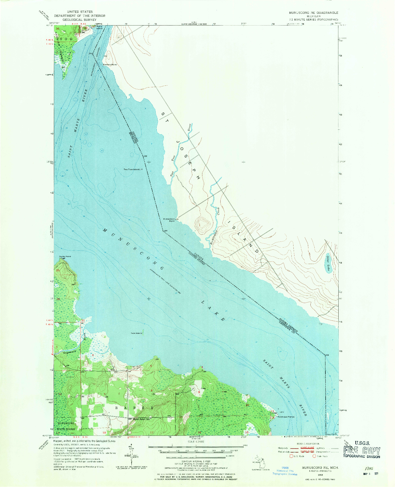 USGS 1:24000-SCALE QUADRANGLE FOR MUNUSCONG NE, MI 1953