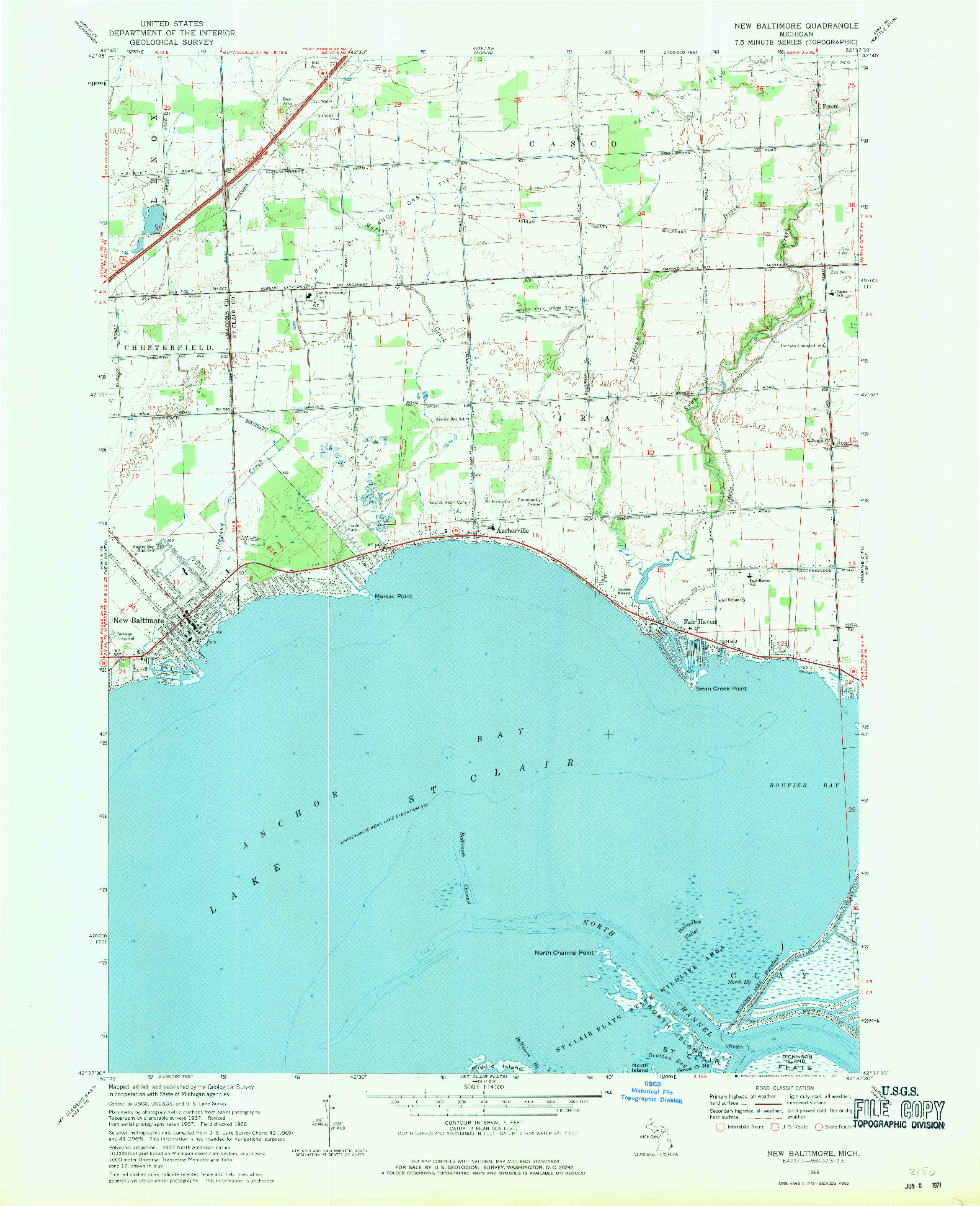 USGS 1:24000-SCALE QUADRANGLE FOR NEW BALTIMORE, MI 1968
