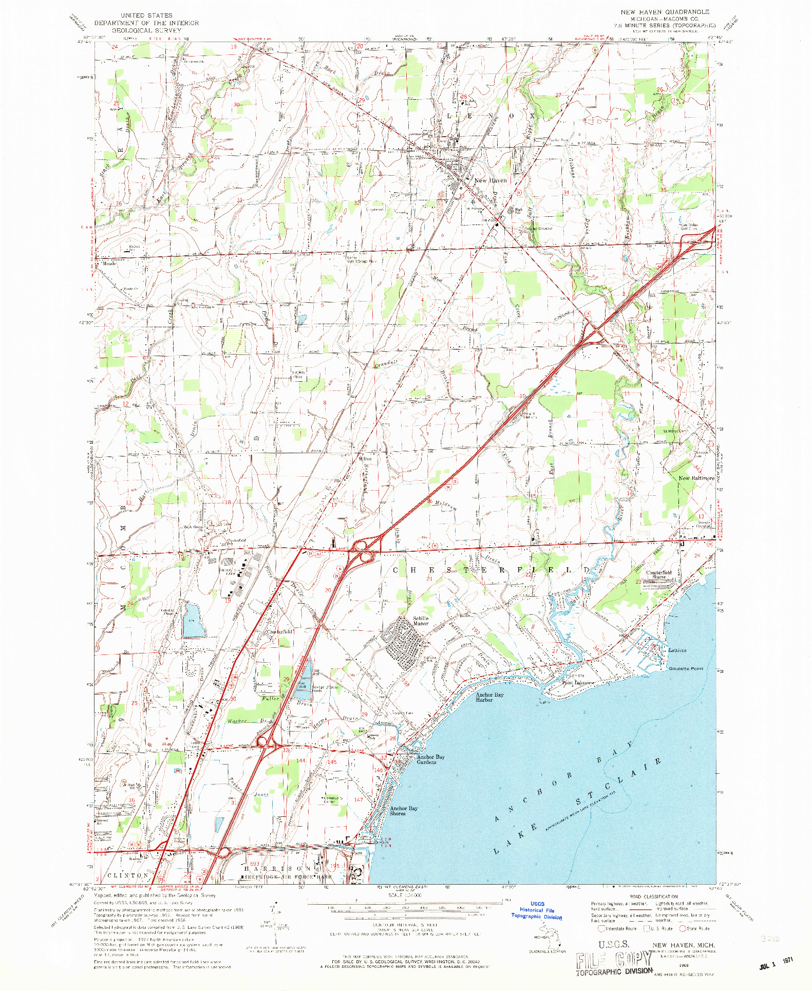 USGS 1:24000-SCALE QUADRANGLE FOR NEW HAVEN, MI 1968