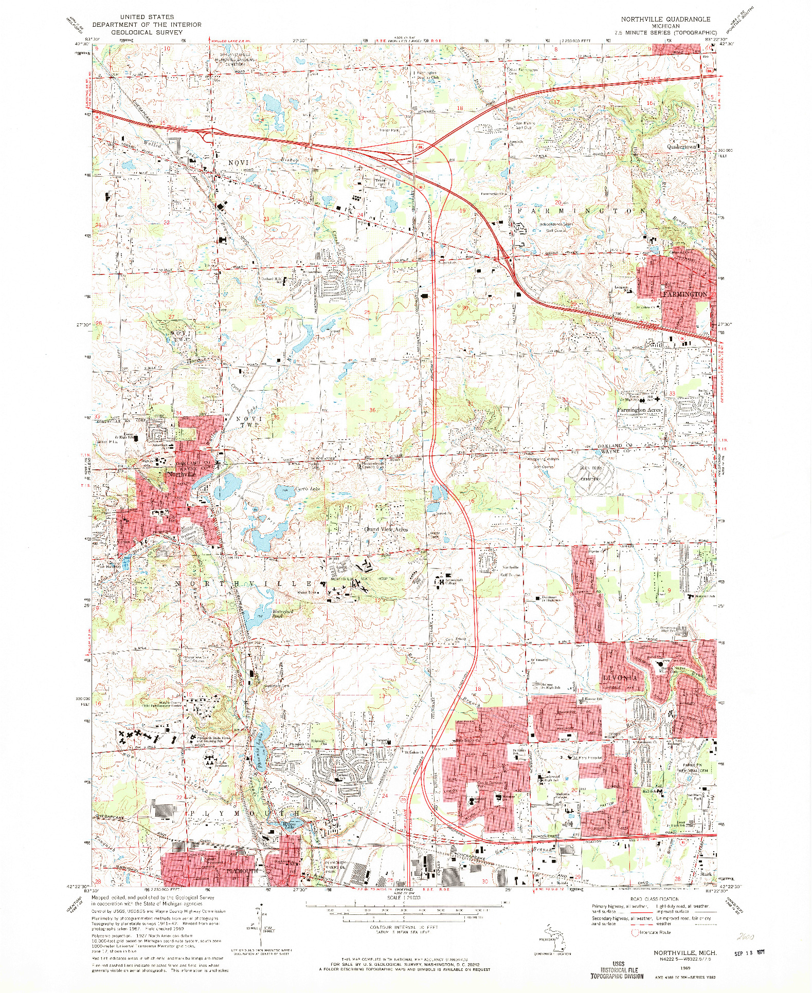 USGS 1:24000-SCALE QUADRANGLE FOR NORTHVILLE, MI 1969