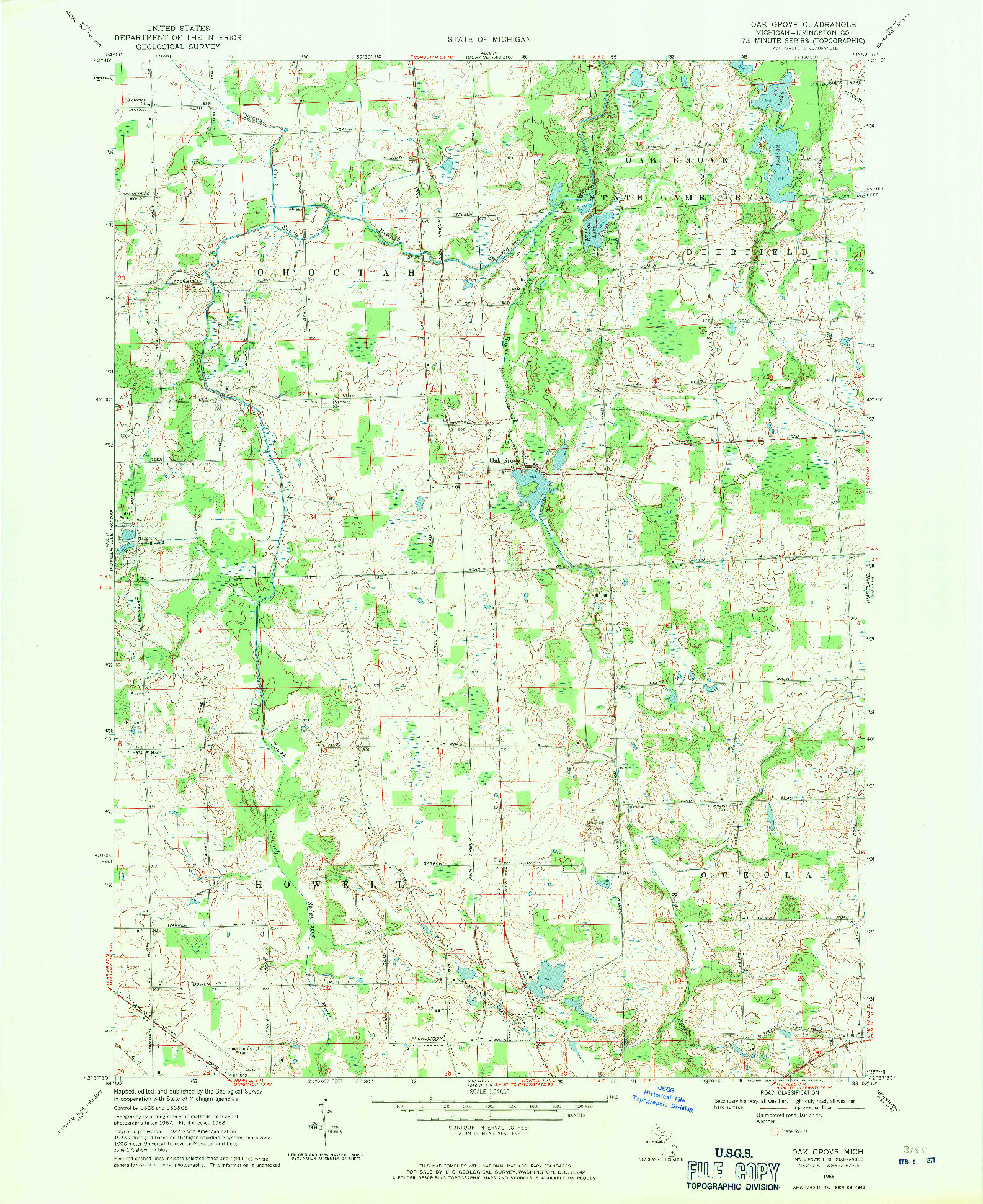 USGS 1:24000-SCALE QUADRANGLE FOR OAK GROVE, MI 1968