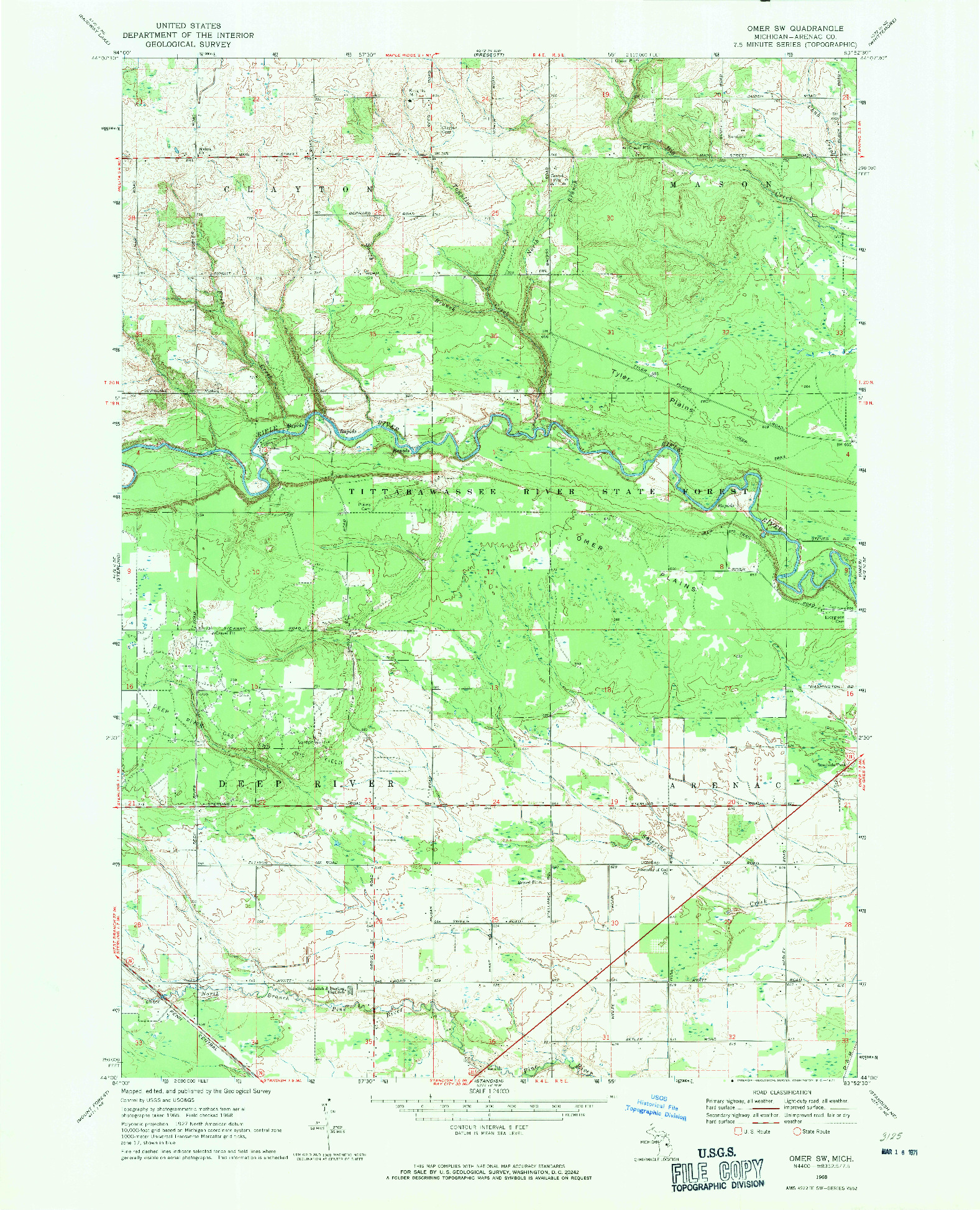 USGS 1:24000-SCALE QUADRANGLE FOR OMER SW, MI 1968