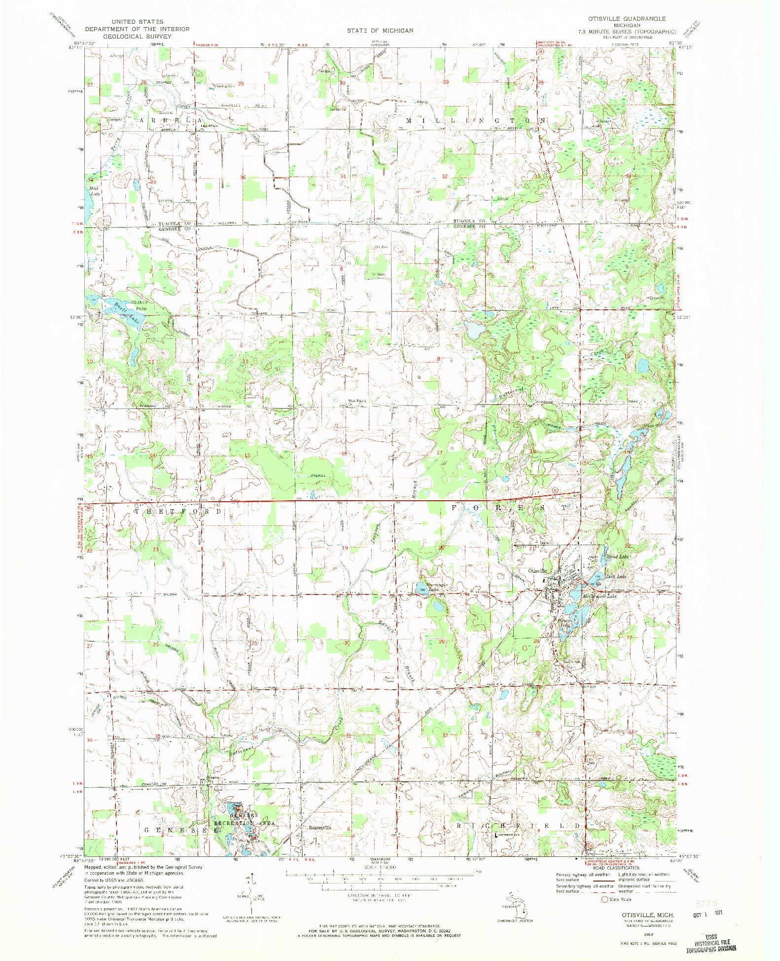 USGS 1:24000-SCALE QUADRANGLE FOR OTISVILLE, MI 1969