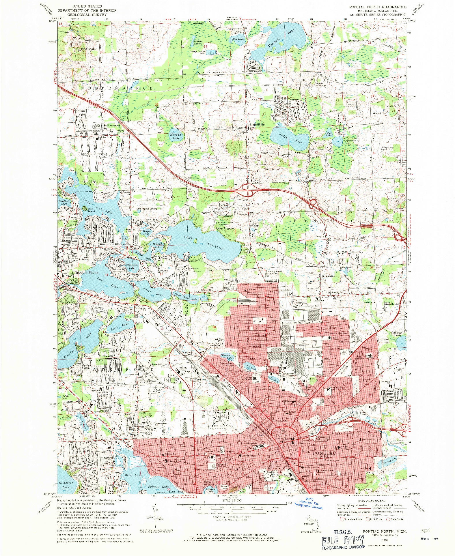 USGS 1:24000-SCALE QUADRANGLE FOR PONTIAC NORTH, MI 1968