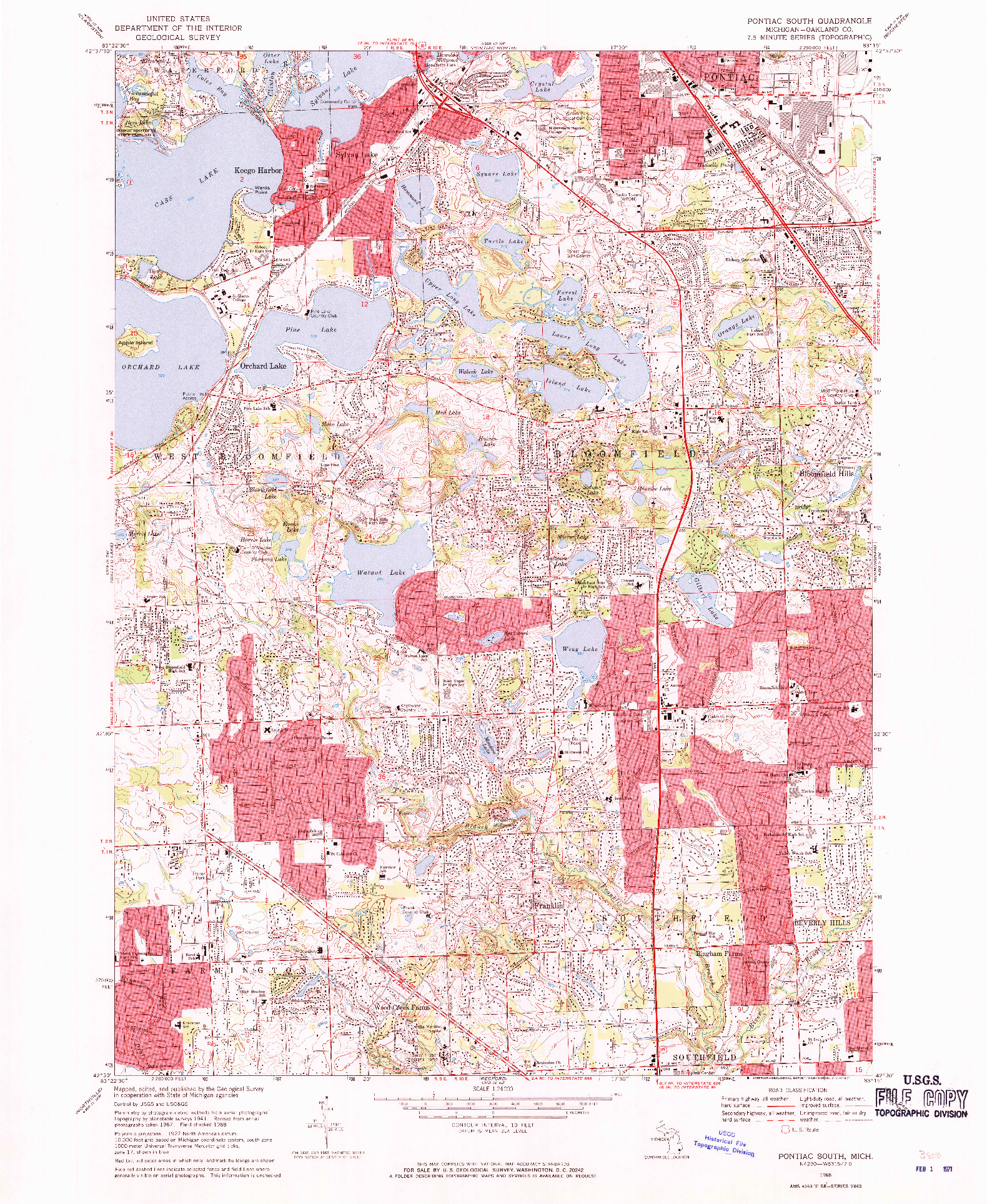 USGS 1:24000-SCALE QUADRANGLE FOR PONTIAC SOUTH, MI 1968