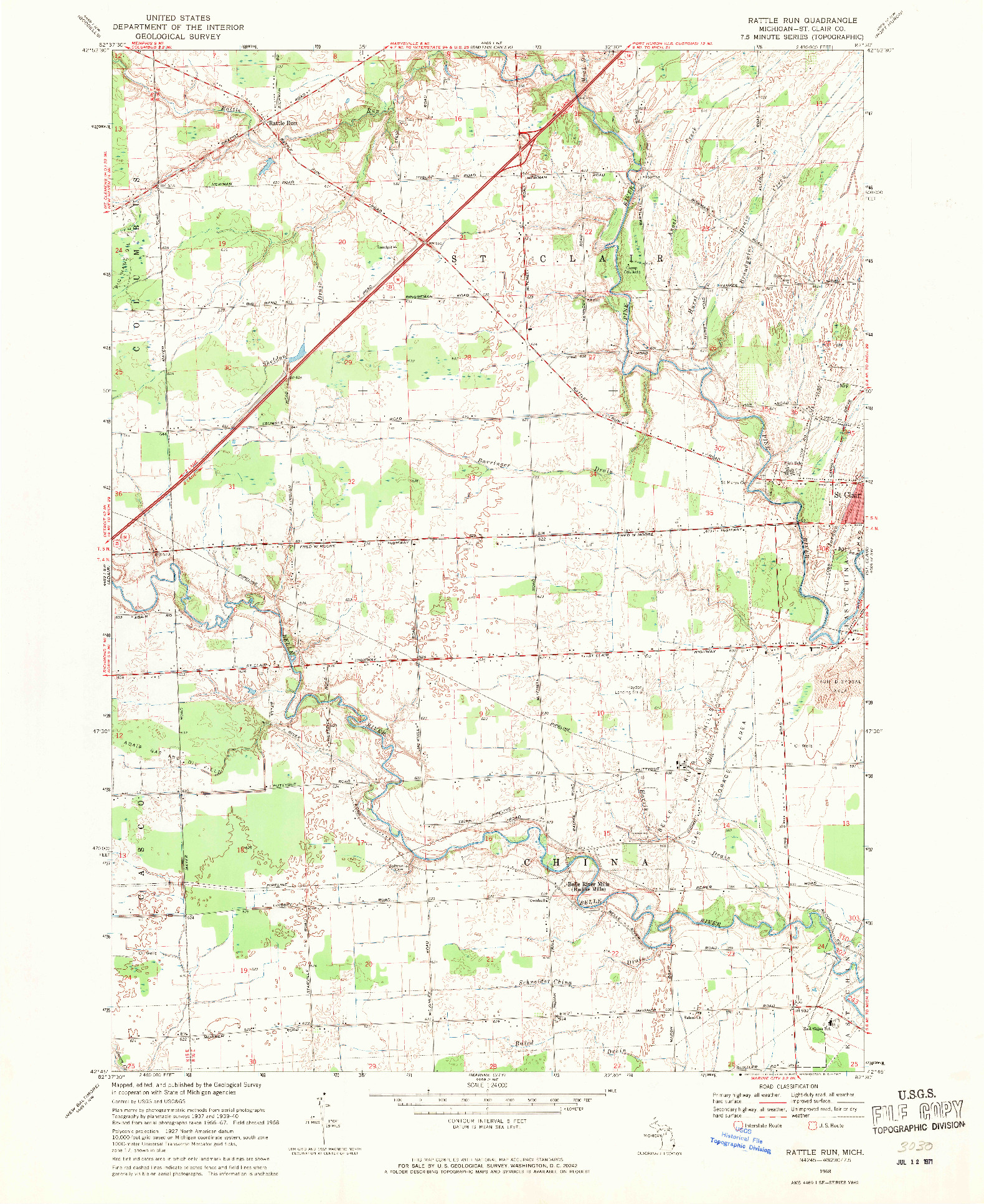USGS 1:24000-SCALE QUADRANGLE FOR RATTLE RUN, MI 1968