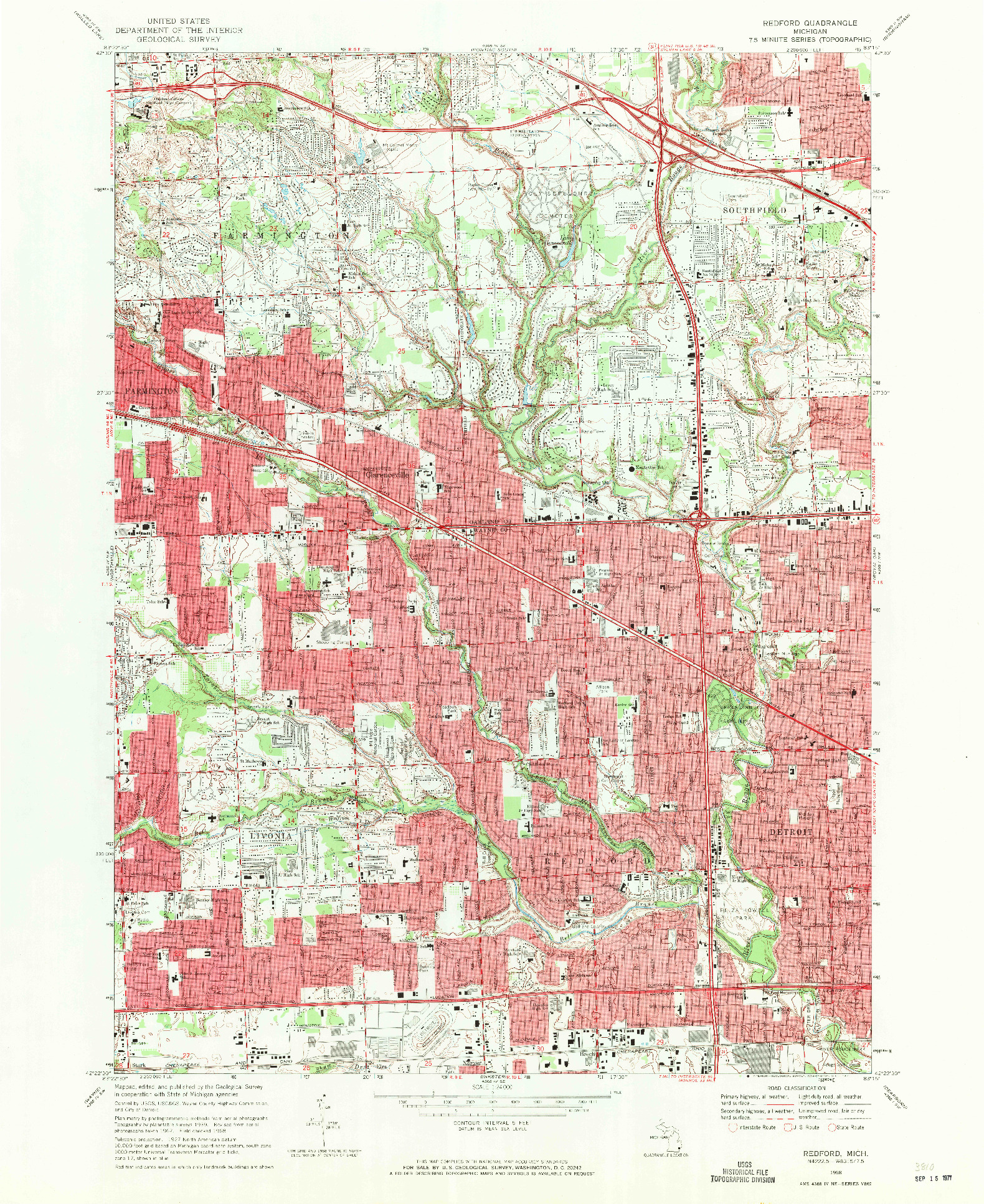 USGS 1:24000-SCALE QUADRANGLE FOR REDFORD, MI 1968