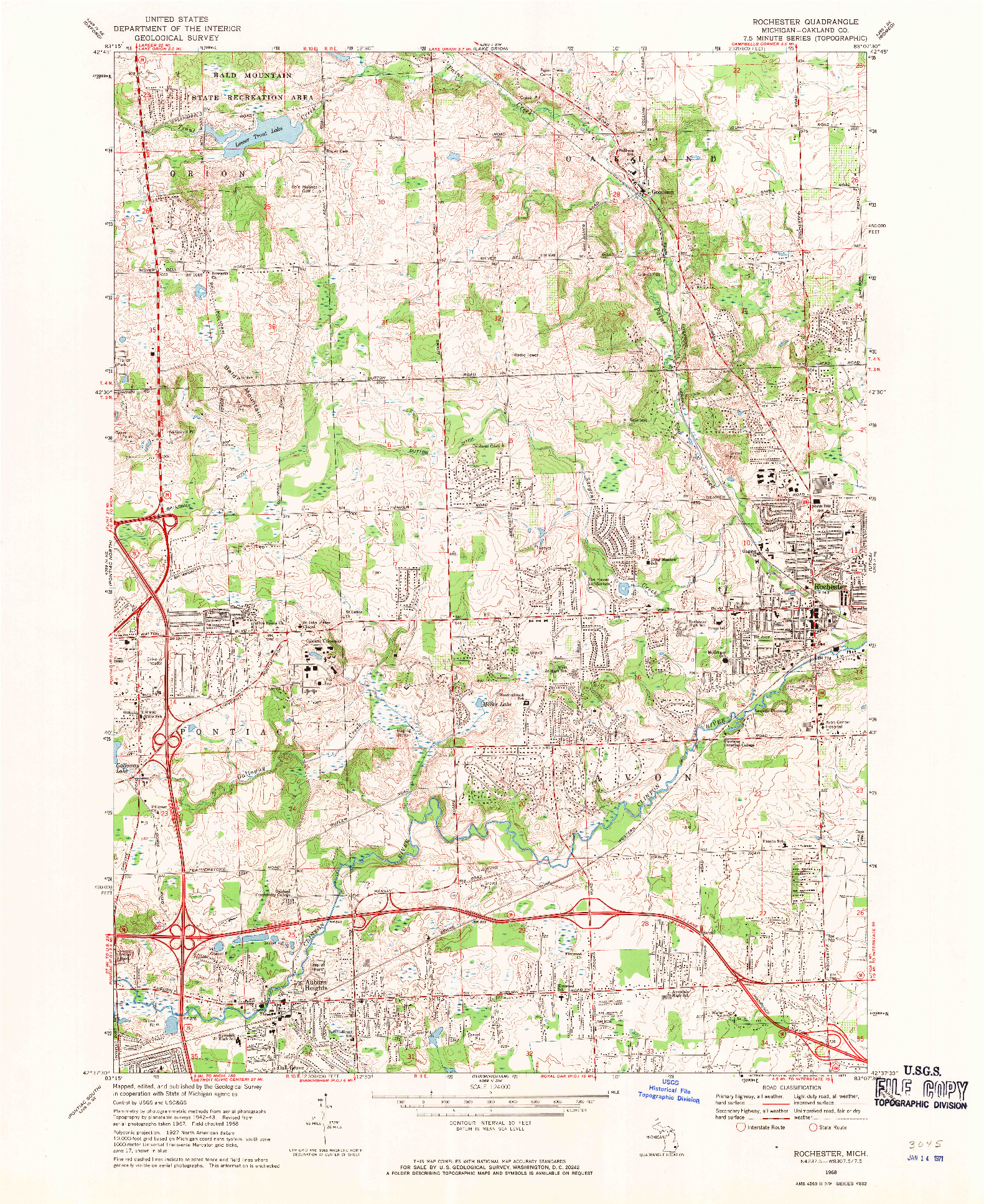 USGS 1:24000-SCALE QUADRANGLE FOR ROCHESTER, MI 1968