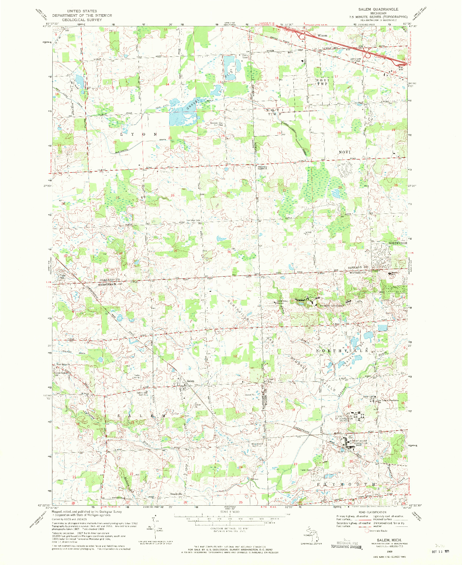 USGS 1:24000-SCALE QUADRANGLE FOR SALEM, MI 1969