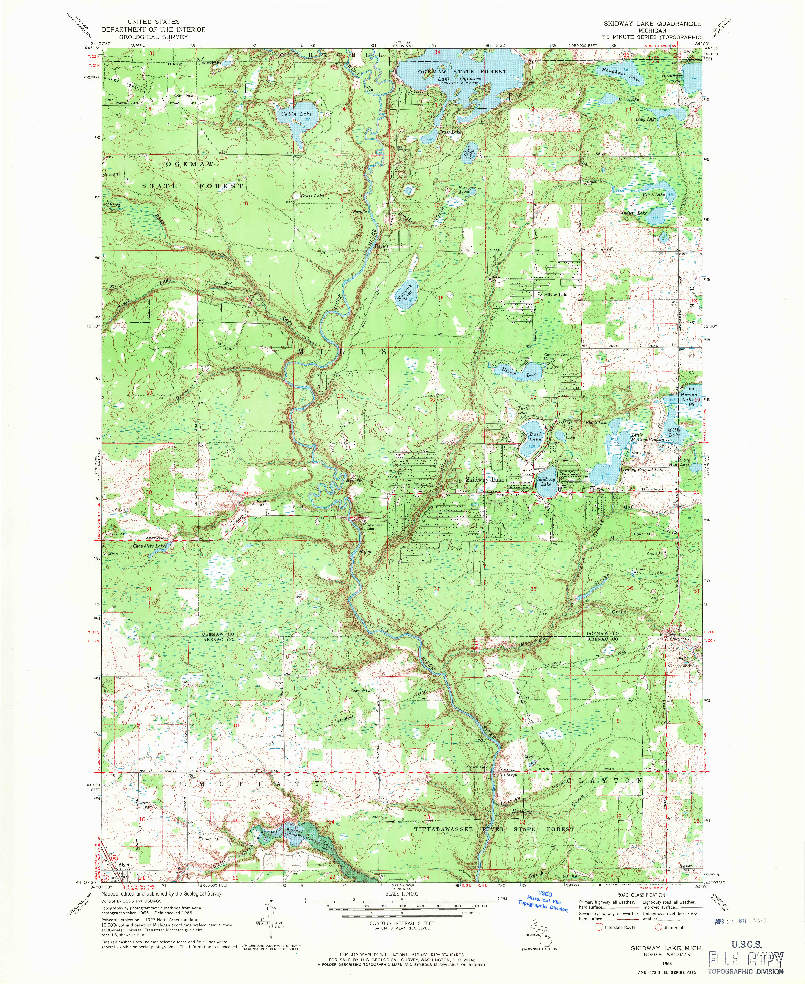 USGS 1:24000-SCALE QUADRANGLE FOR SKIDWAY LAKE, MI 1968