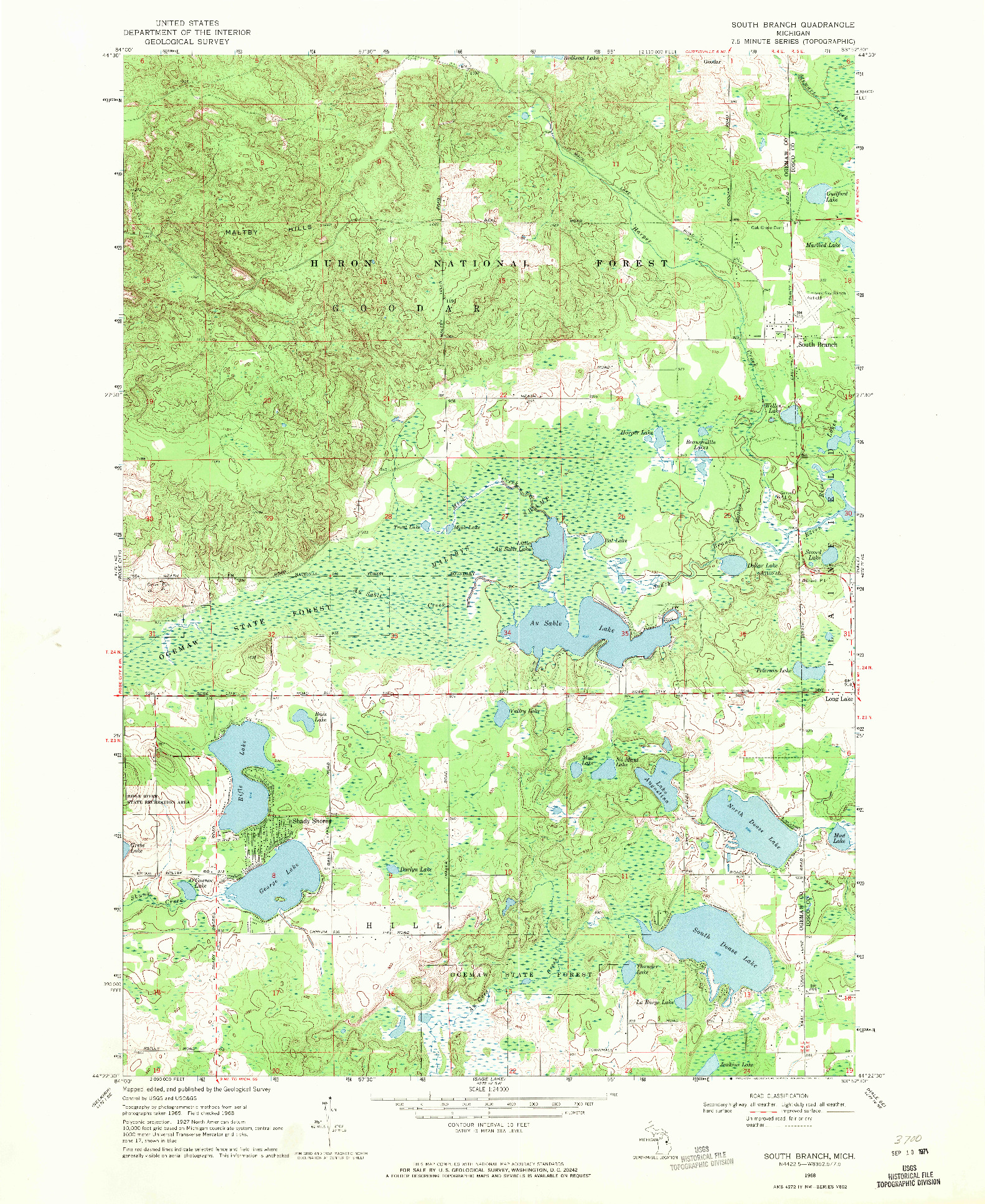 USGS 1:24000-SCALE QUADRANGLE FOR SOUTH BRANCH, MI 1968