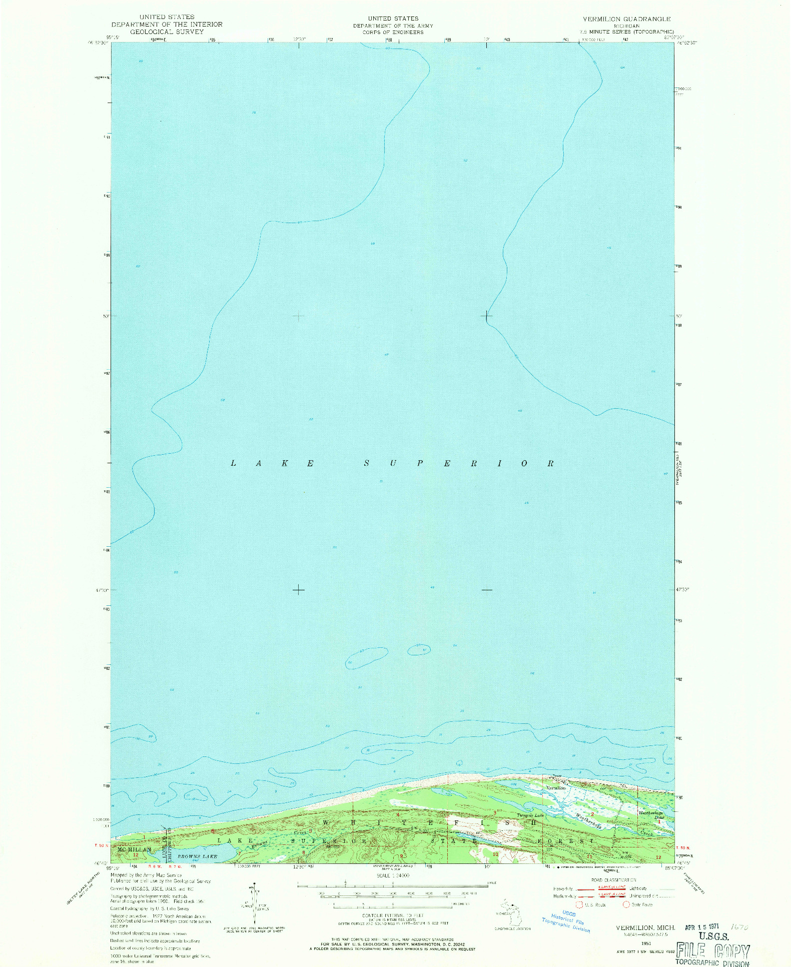 USGS 1:24000-SCALE QUADRANGLE FOR VERMILION, MI 1951