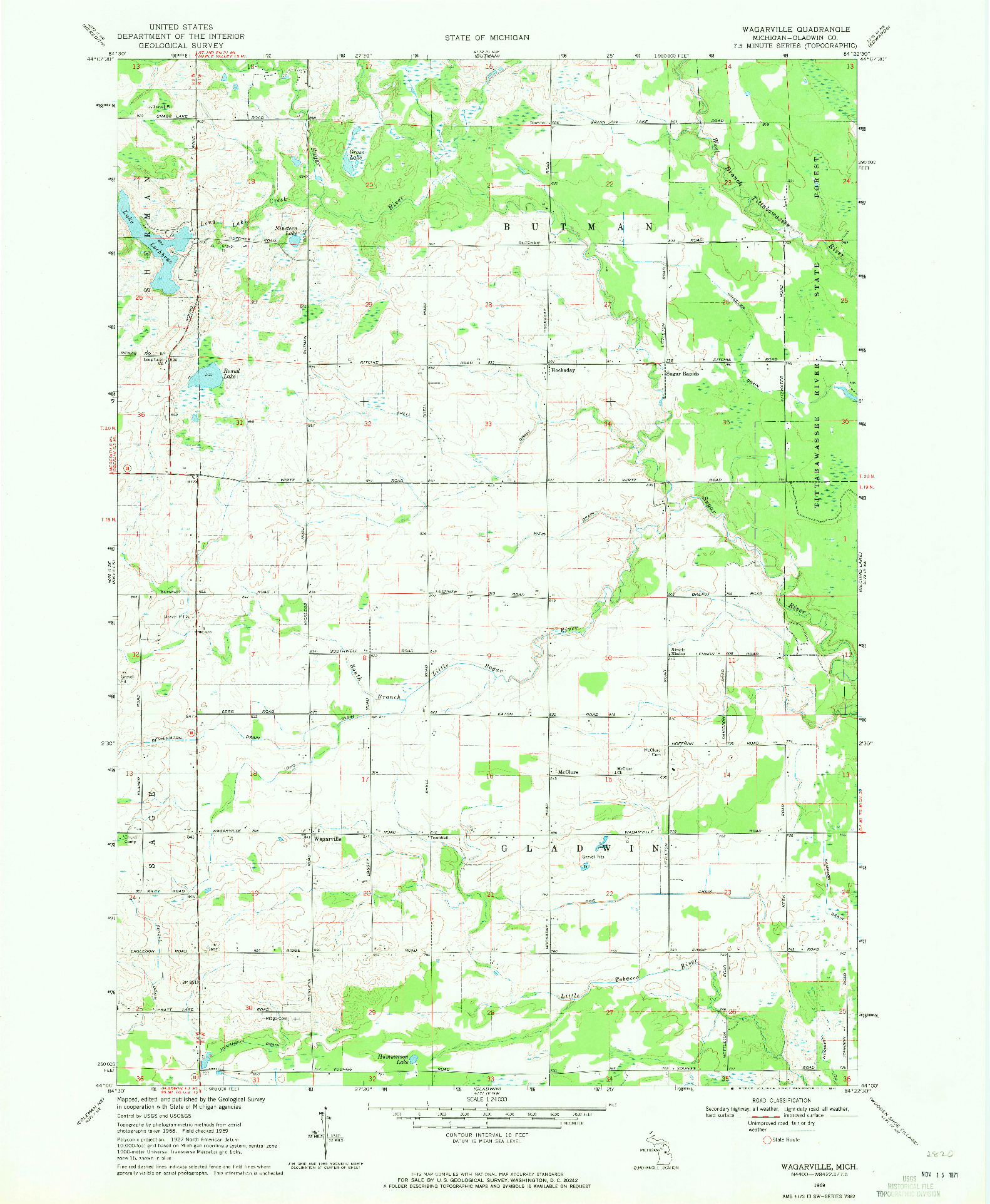 USGS 1:24000-SCALE QUADRANGLE FOR WAGARVILLE, MI 1969