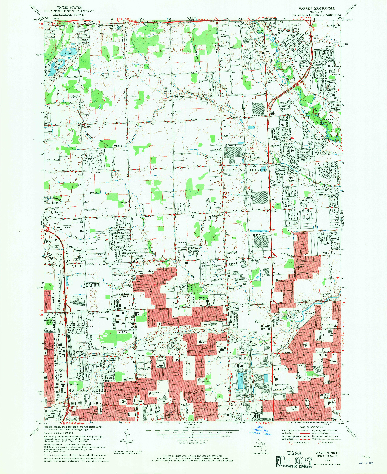 USGS 1:24000-SCALE QUADRANGLE FOR WARREN, MI 1968