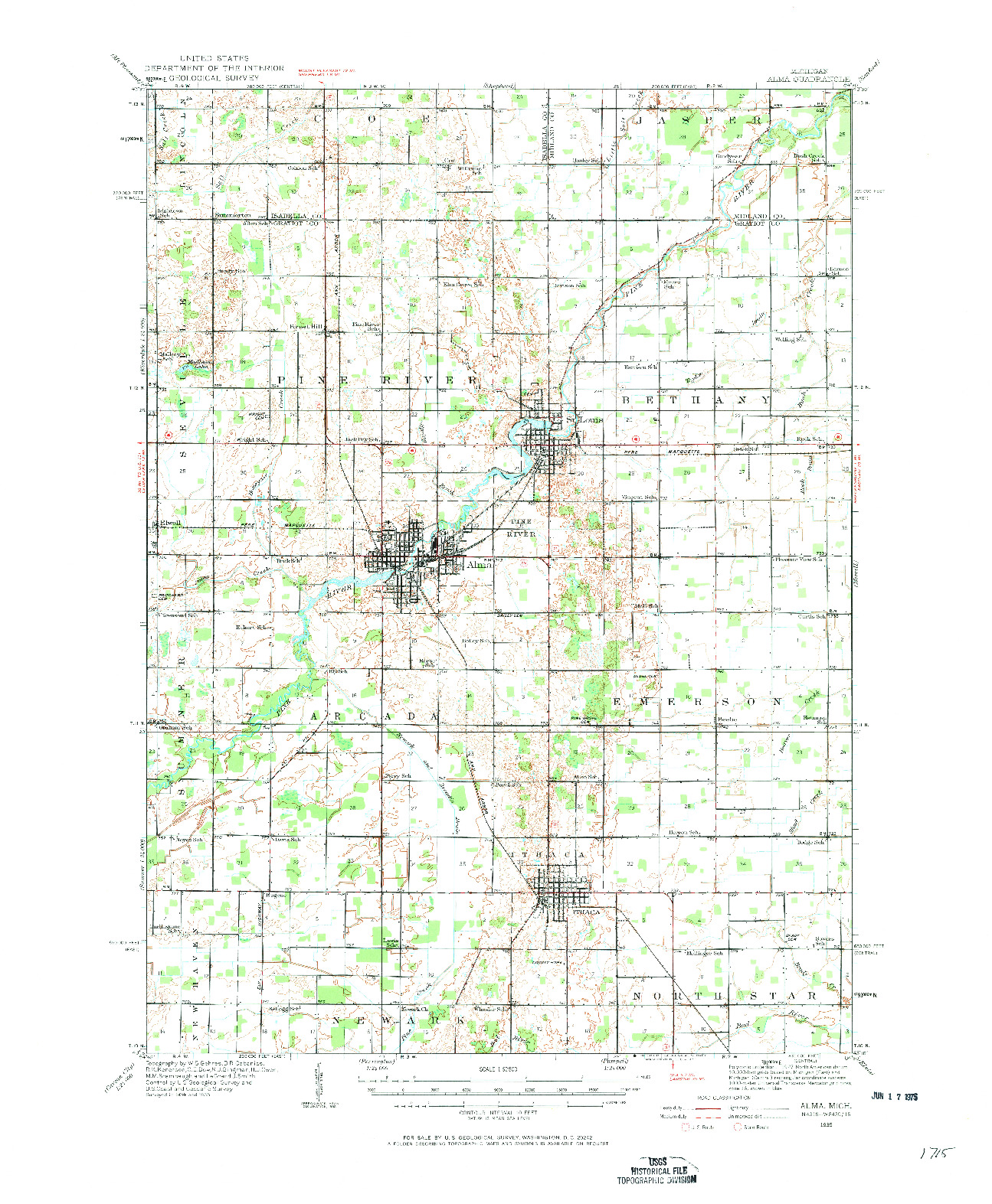 USGS 1:62500-SCALE QUADRANGLE FOR ALMA, MI 1935