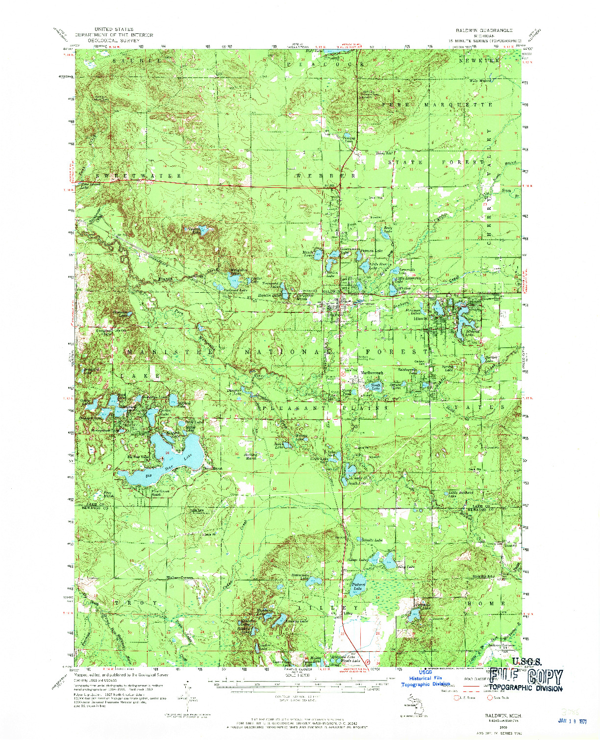 USGS 1:62500-SCALE QUADRANGLE FOR BALDWIN, MI 1959