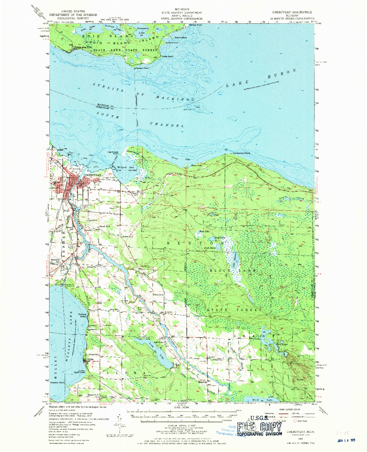 USGS 1:62500-SCALE QUADRANGLE FOR CHEBOYGAN, MI 1957
