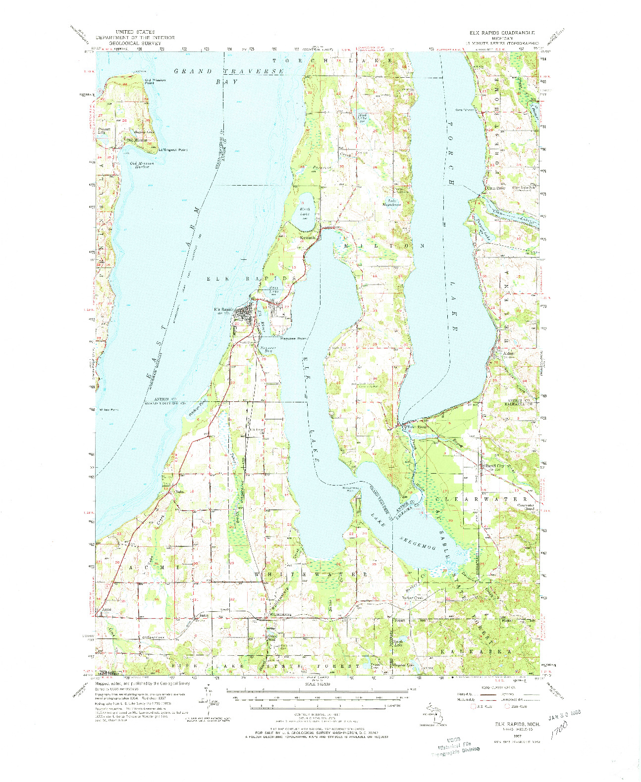 USGS 1:62500-SCALE QUADRANGLE FOR ELK RAPIDS, MI 1957