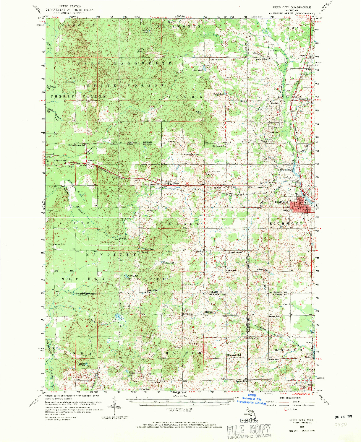 USGS 1:62500-SCALE QUADRANGLE FOR REED CITY, MI 1959