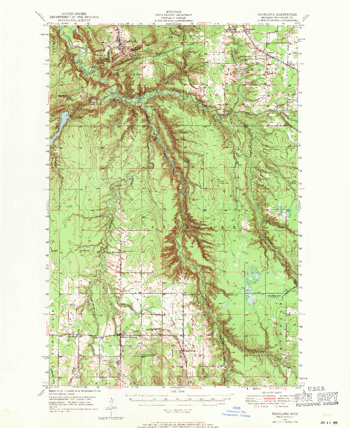 USGS 1:62500-SCALE QUADRANGLE FOR ROCKLAND, MI 1949