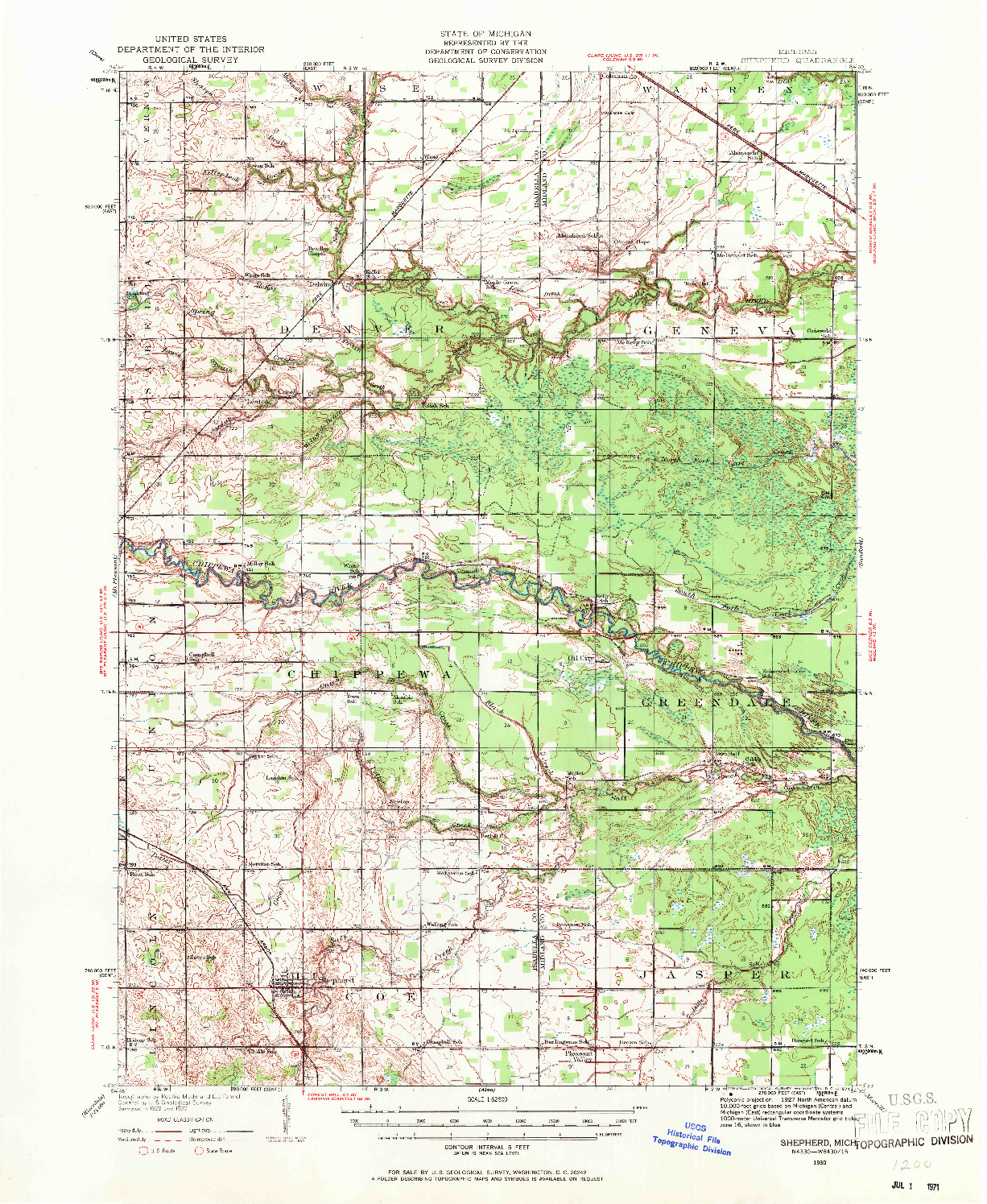 USGS 1:62500-SCALE QUADRANGLE FOR SHEPHERD, MI 1930