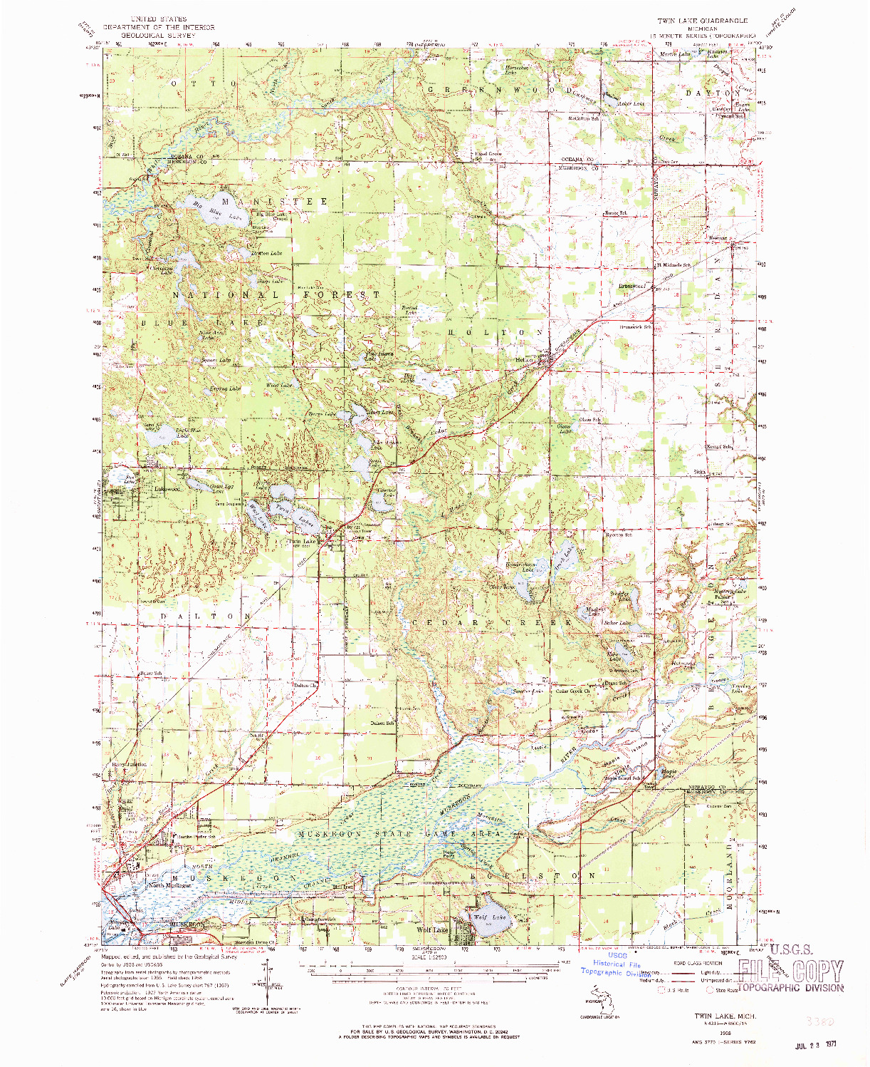 USGS 1:62500-SCALE QUADRANGLE FOR TWIN LAKE, MI 1958