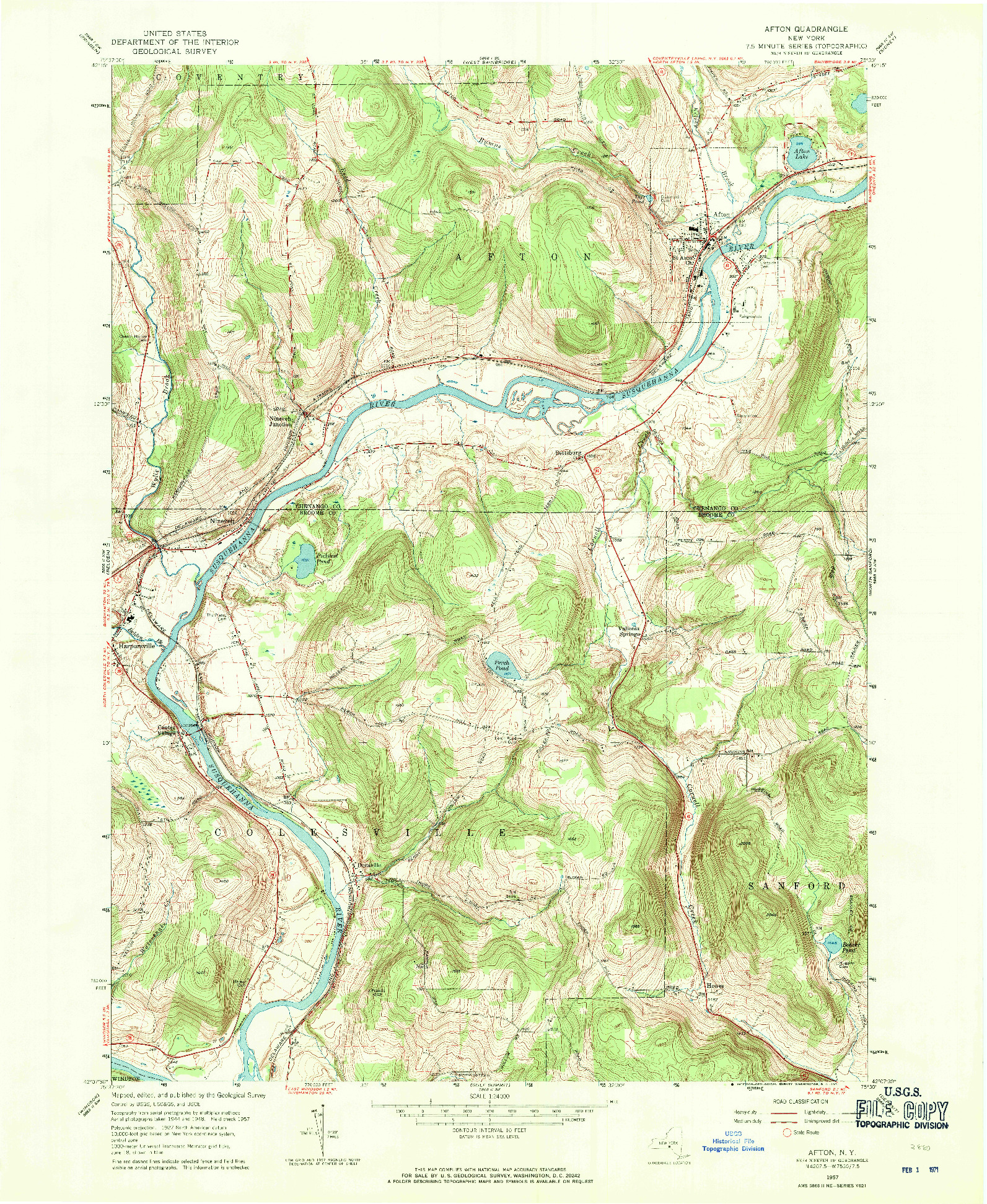 USGS 1:24000-SCALE QUADRANGLE FOR AFTON, NY 1957