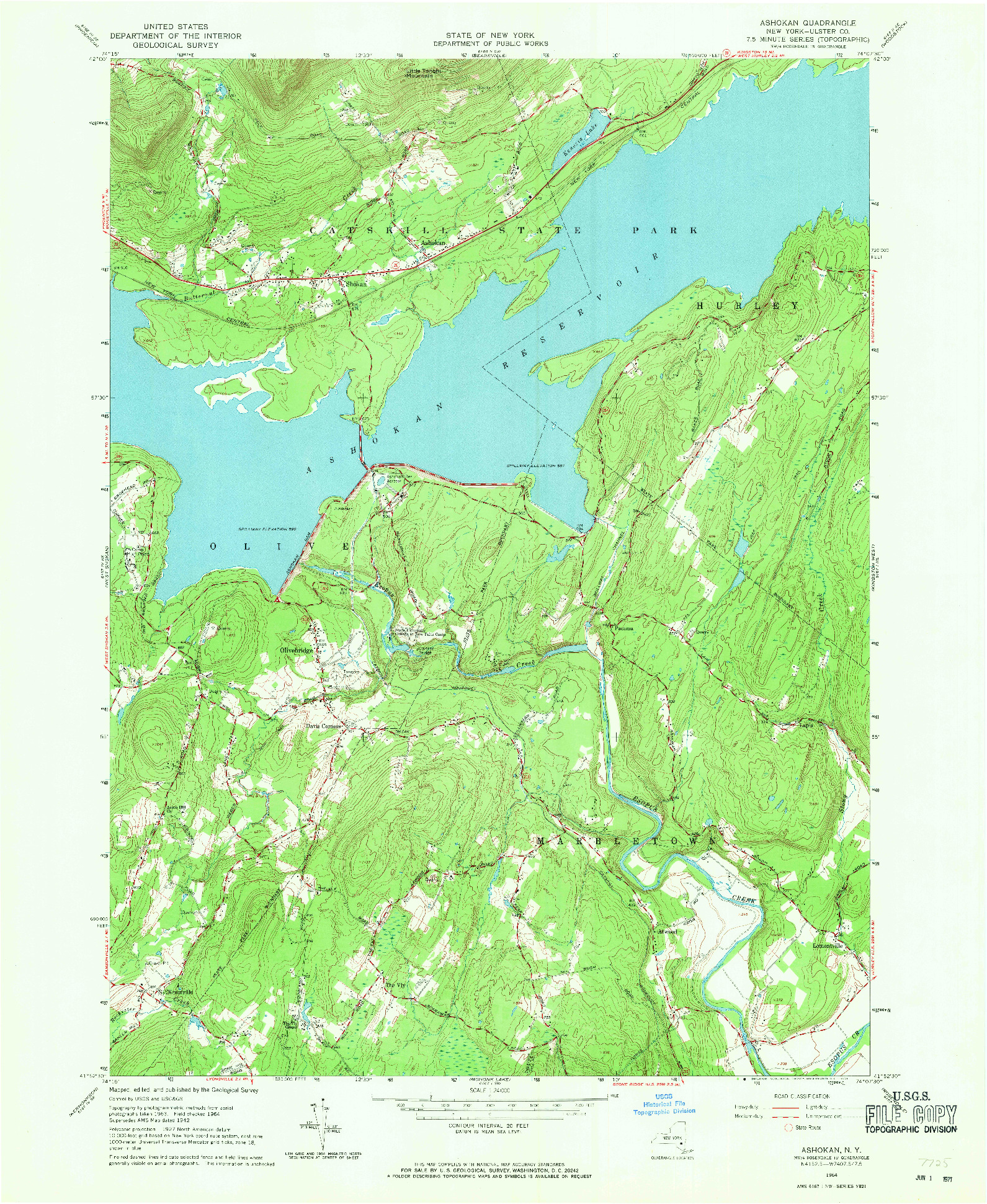 USGS 1:24000-SCALE QUADRANGLE FOR ASHOKAN, NY 1964