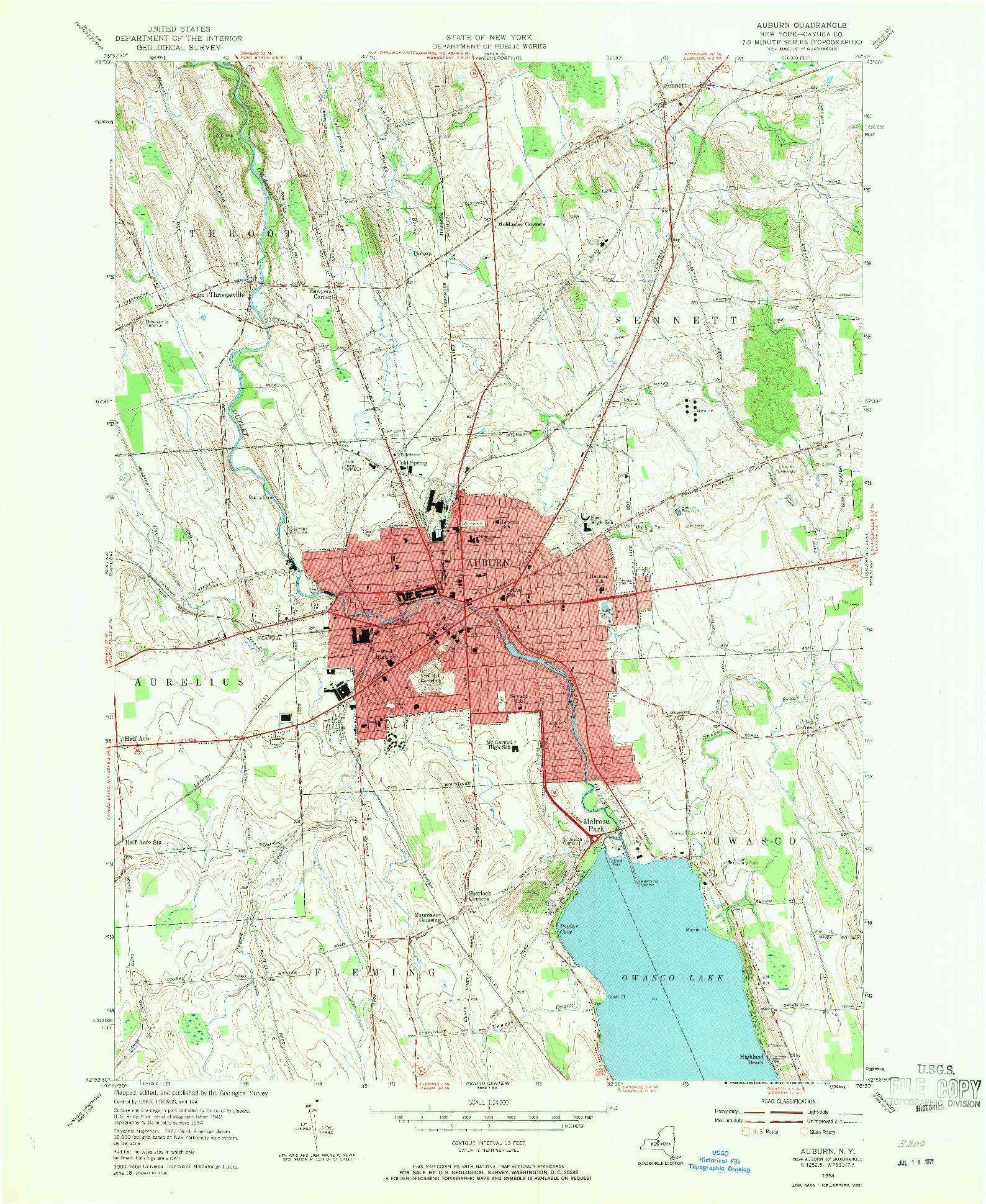 USGS 1:24000-SCALE QUADRANGLE FOR AUBURN, NY 1954