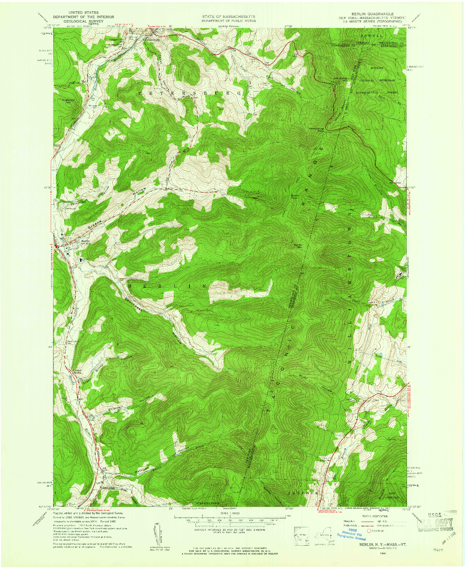 USGS 1:24000-SCALE QUADRANGLE FOR BERLIN, NY 1960