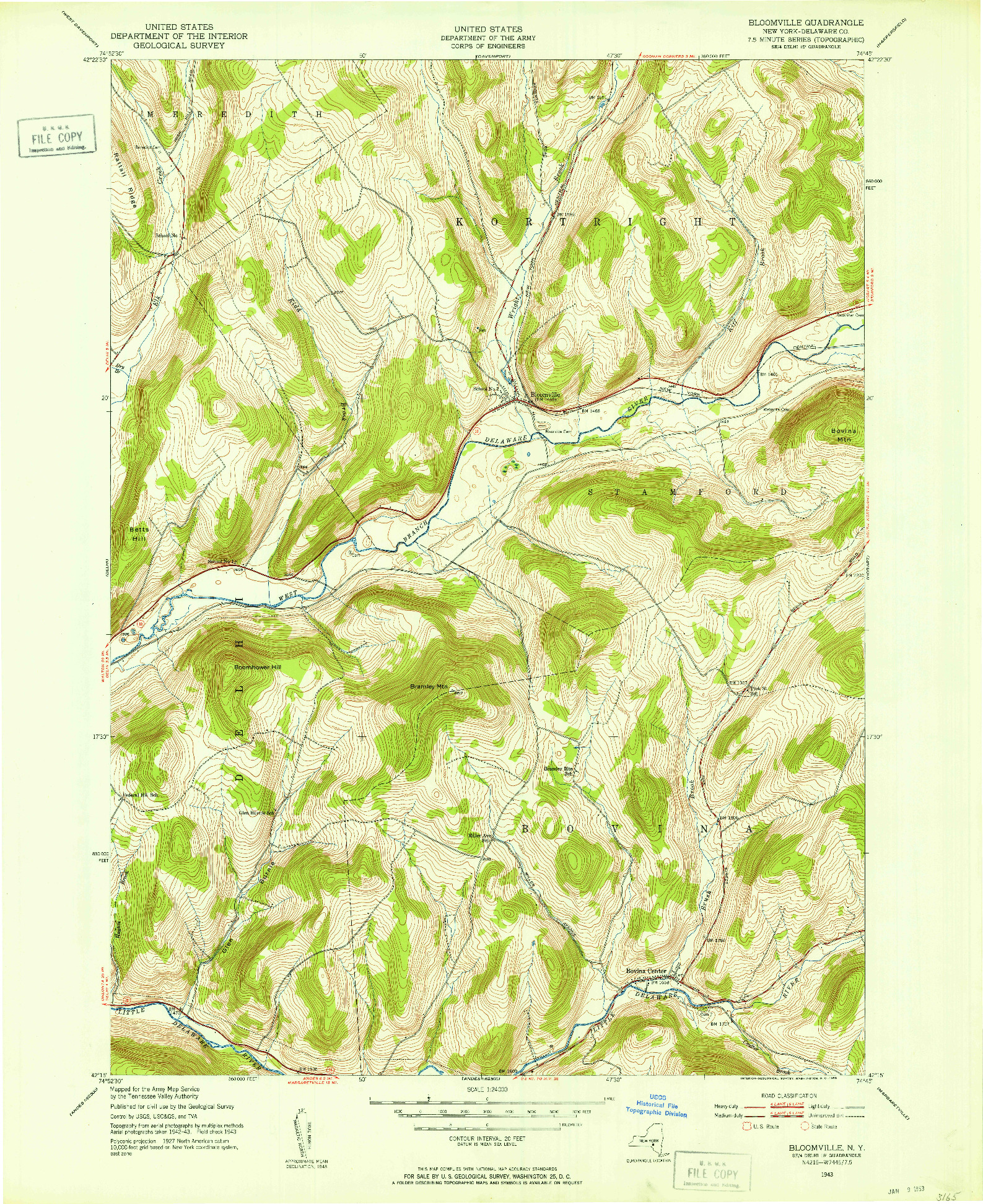 USGS 1:24000-SCALE QUADRANGLE FOR BLOOMVILLE, NY 1943