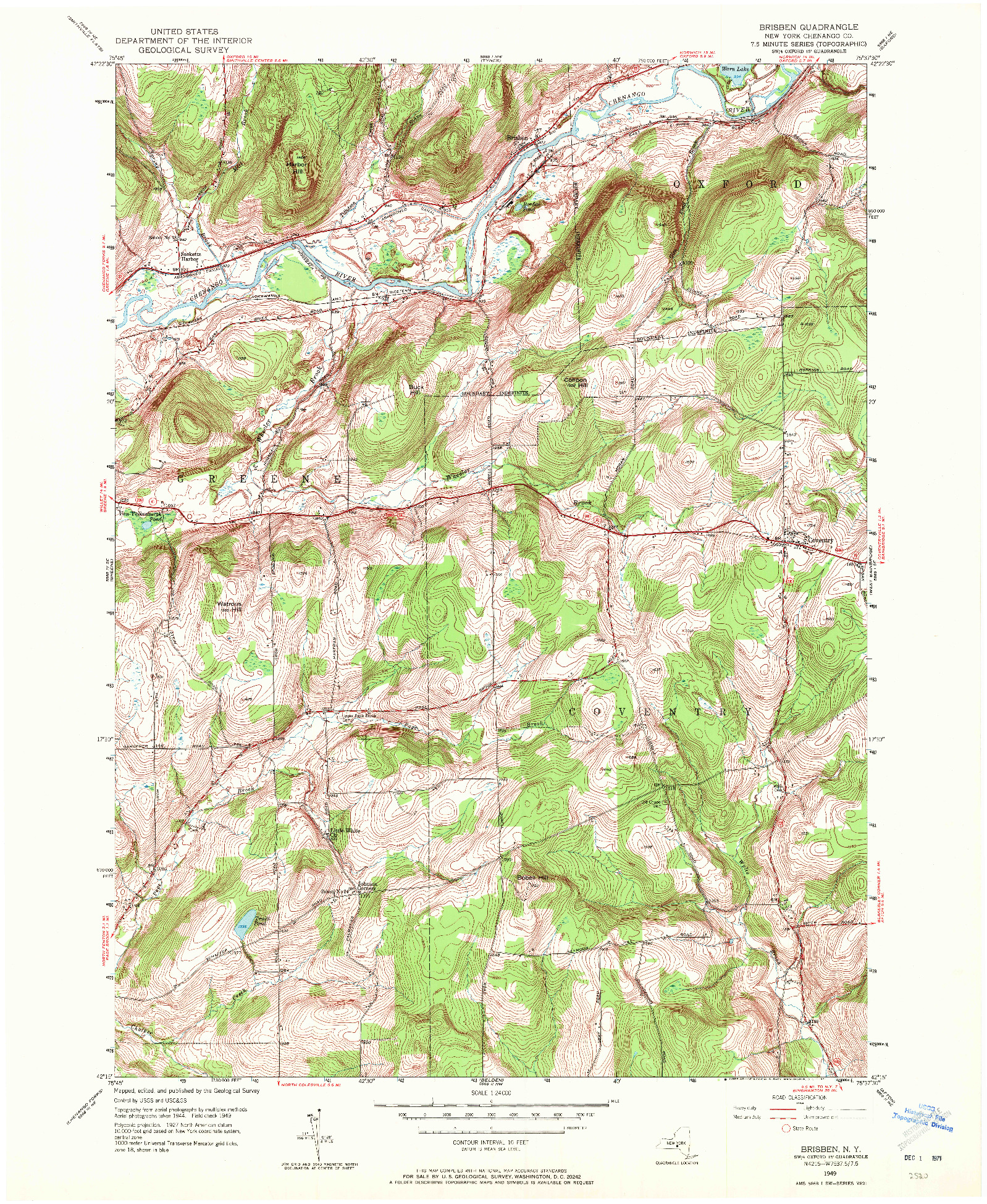 USGS 1:24000-SCALE QUADRANGLE FOR BRISBEN, NY 1949