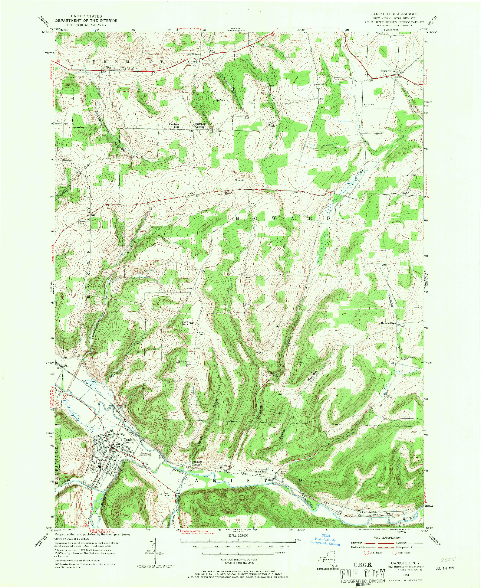 USGS 1:24000-SCALE QUADRANGLE FOR CANISTEO, NY 1954