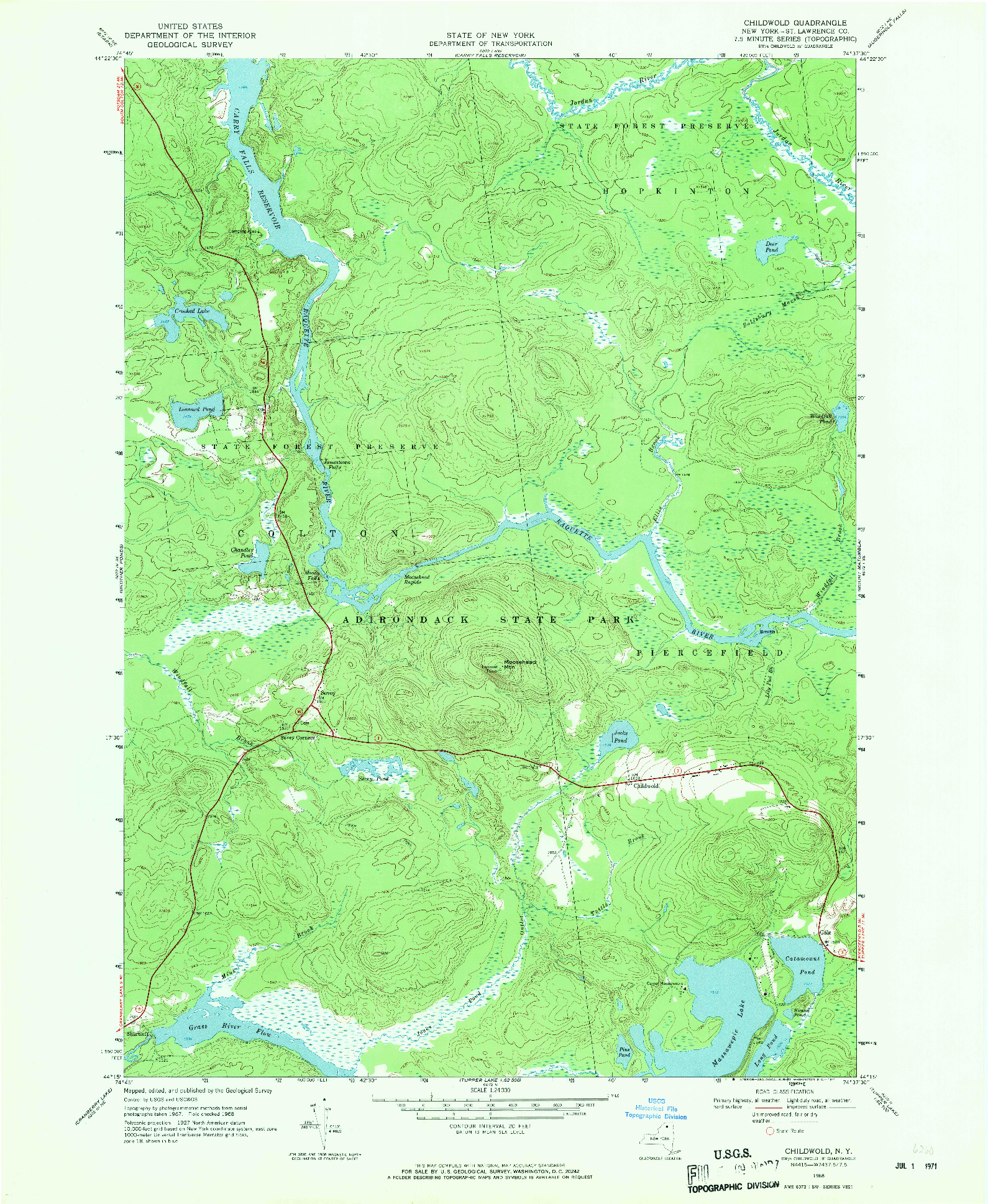 USGS 1:24000-SCALE QUADRANGLE FOR CHILDWOLD, NY 1968