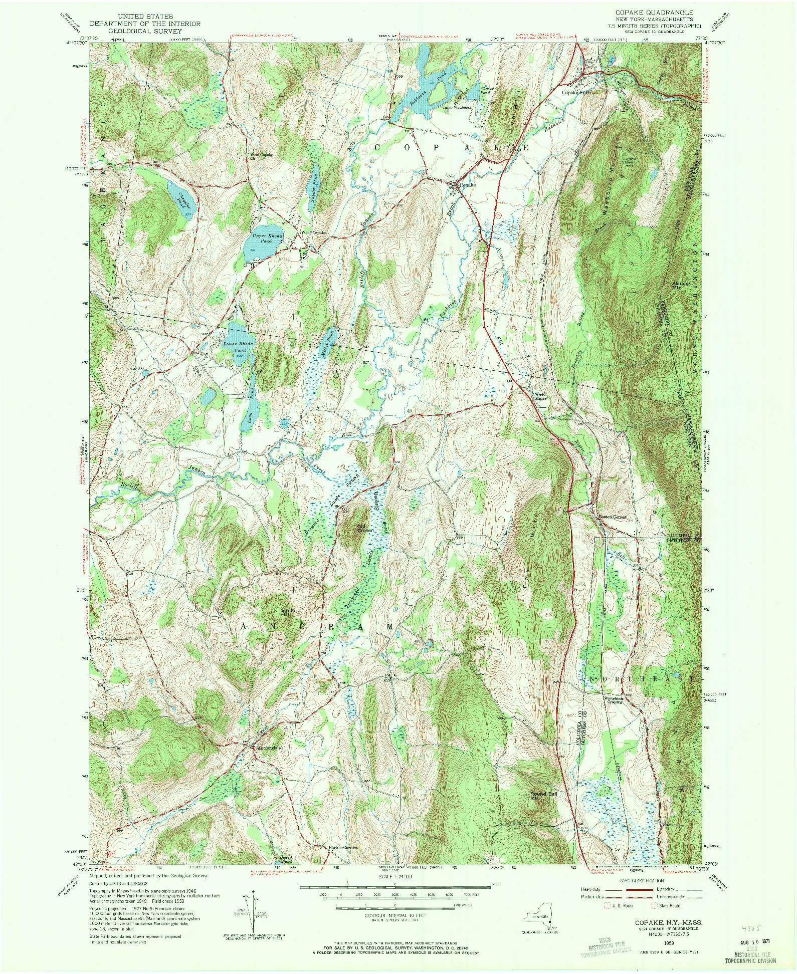 USGS 1:24000-SCALE QUADRANGLE FOR COPAKE, NY 1953