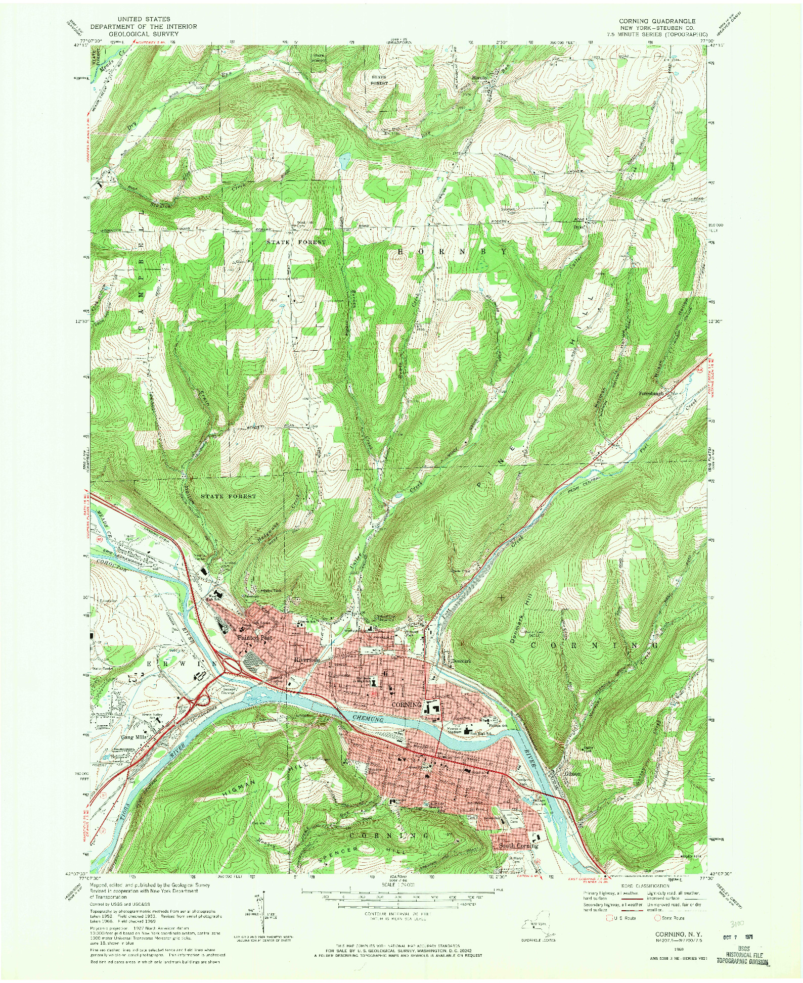 USGS 1:24000-SCALE QUADRANGLE FOR CORNING, NY 1969