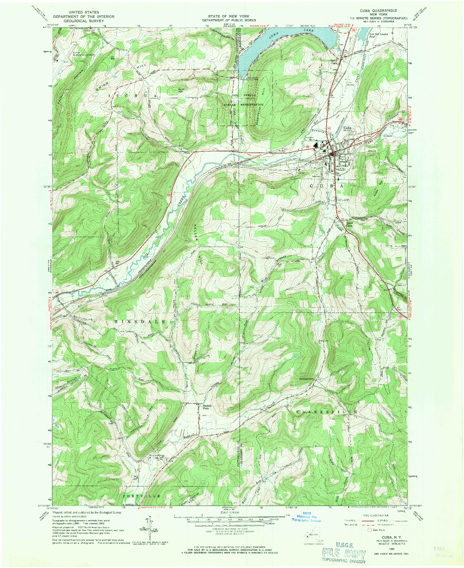 USGS 1:24000-SCALE QUADRANGLE FOR CUBA, NY 1961