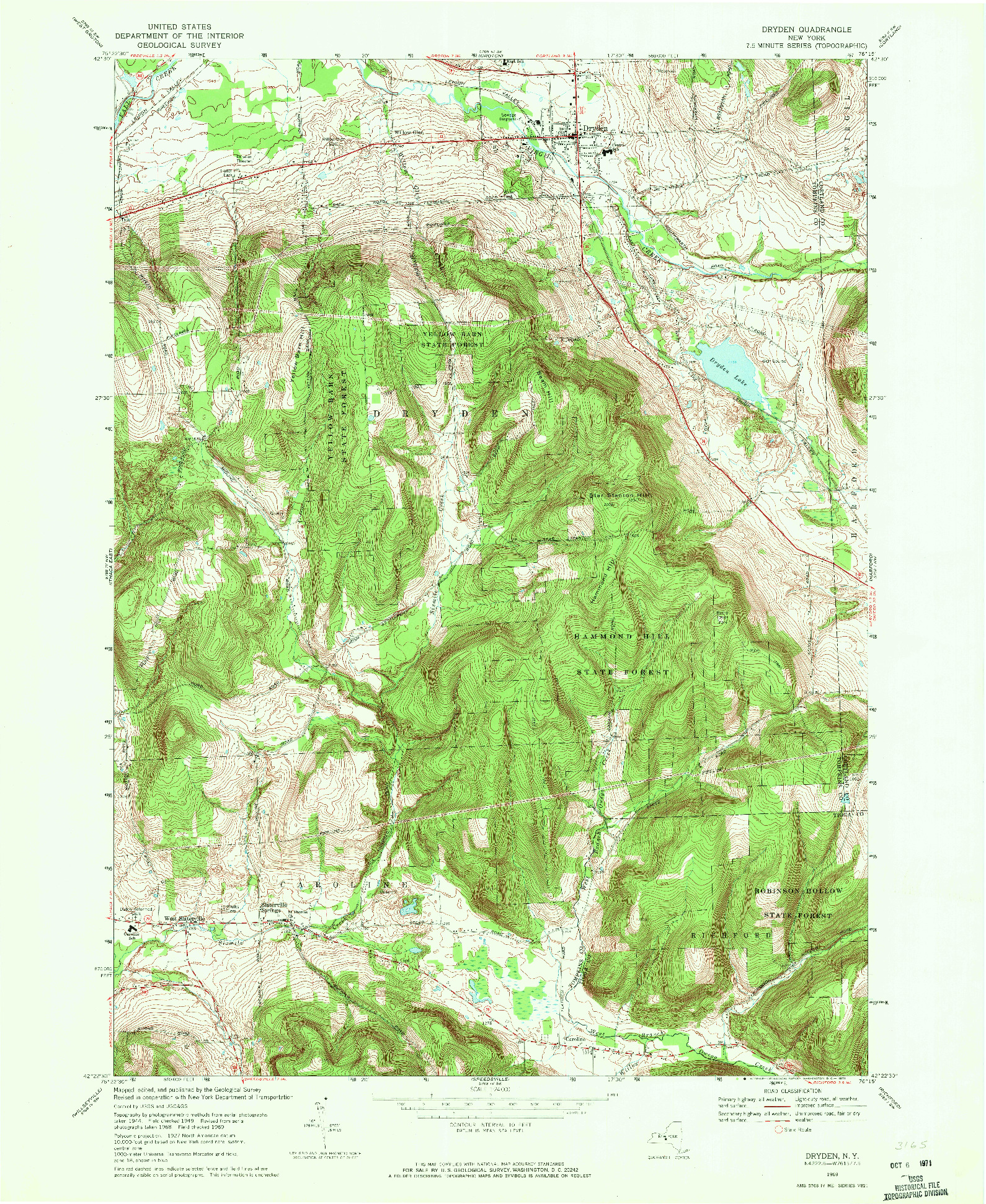 USGS 1:24000-SCALE QUADRANGLE FOR DRYDEN, NY 1969
