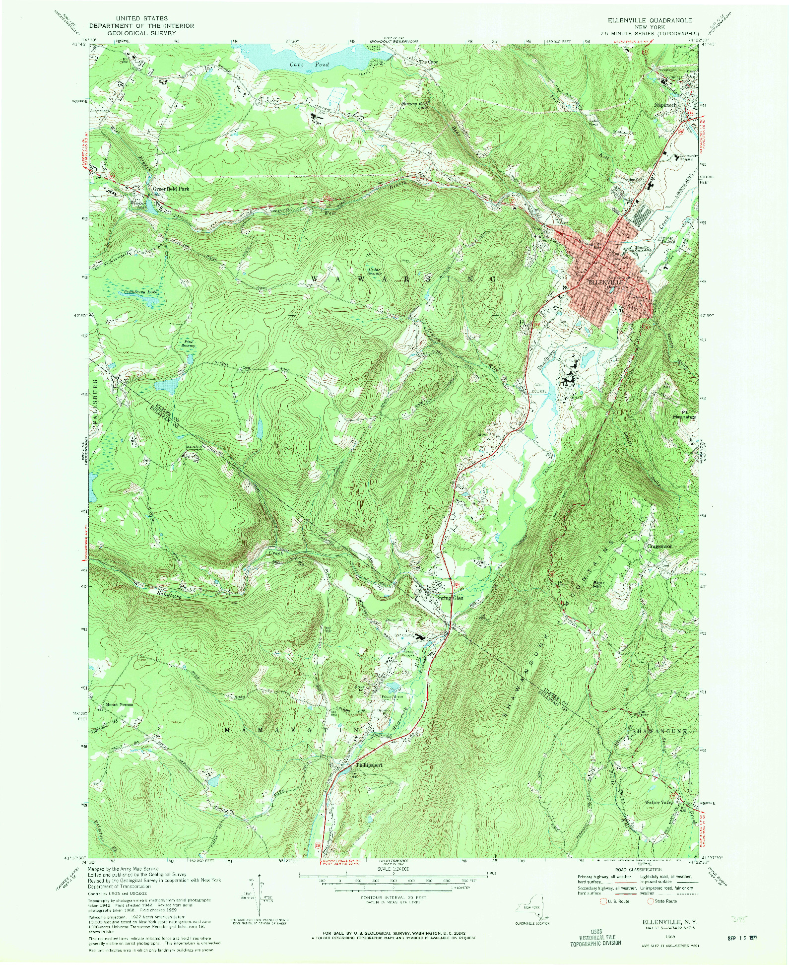 USGS 1:24000-SCALE QUADRANGLE FOR ELLENVILLE, NY 1969