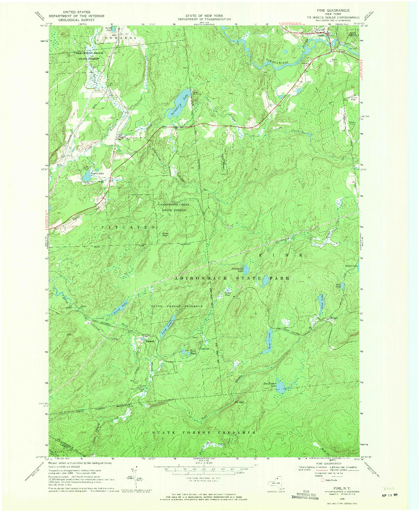 USGS 1:24000-SCALE QUADRANGLE FOR FINE, NY 1966