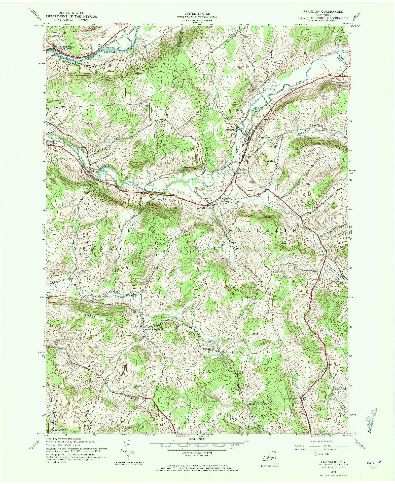 USGS 1:24000-SCALE QUADRANGLE FOR FRANKLIN, NY 1943