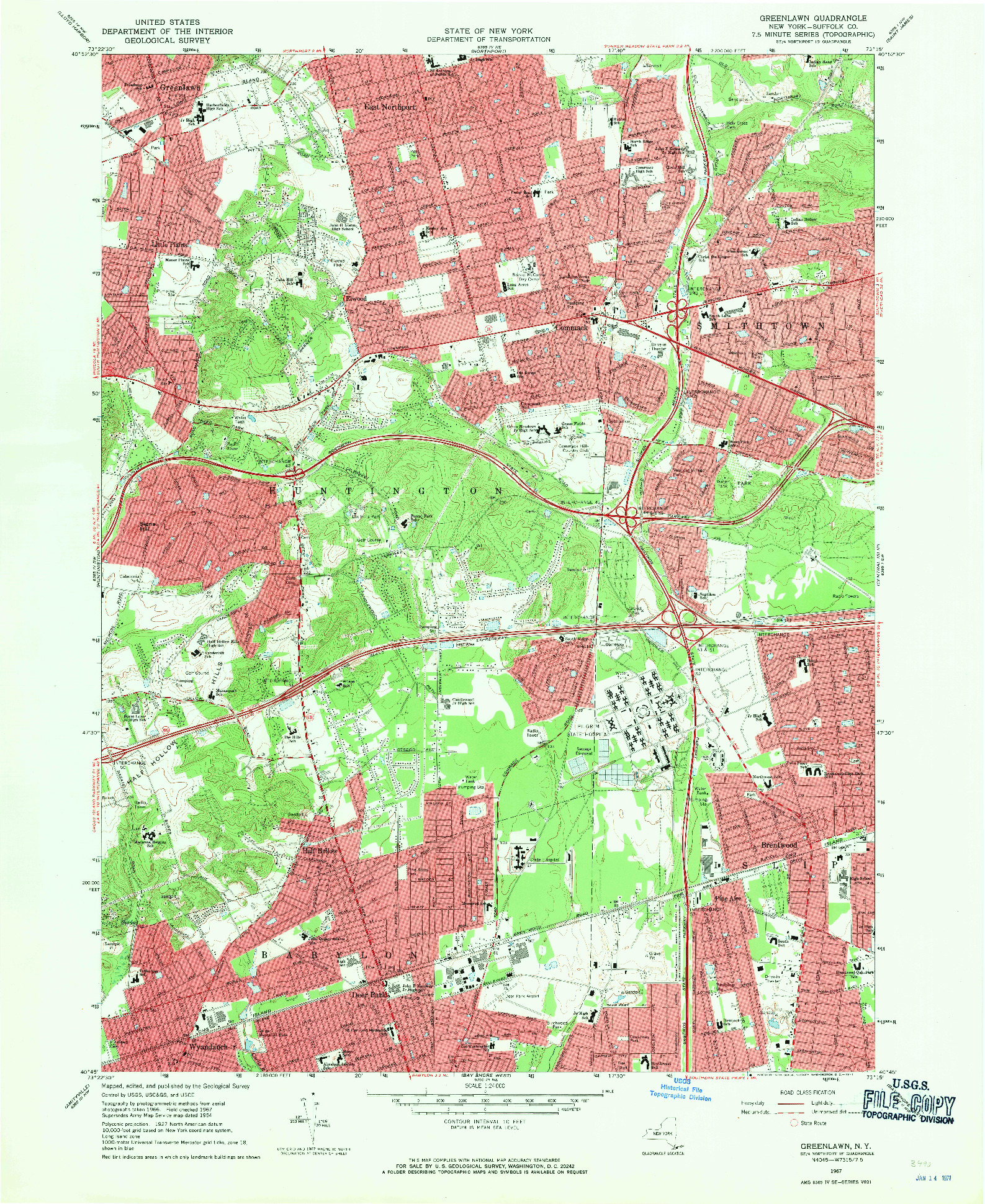 USGS 1:24000-SCALE QUADRANGLE FOR GREENLAWN, NY 1967