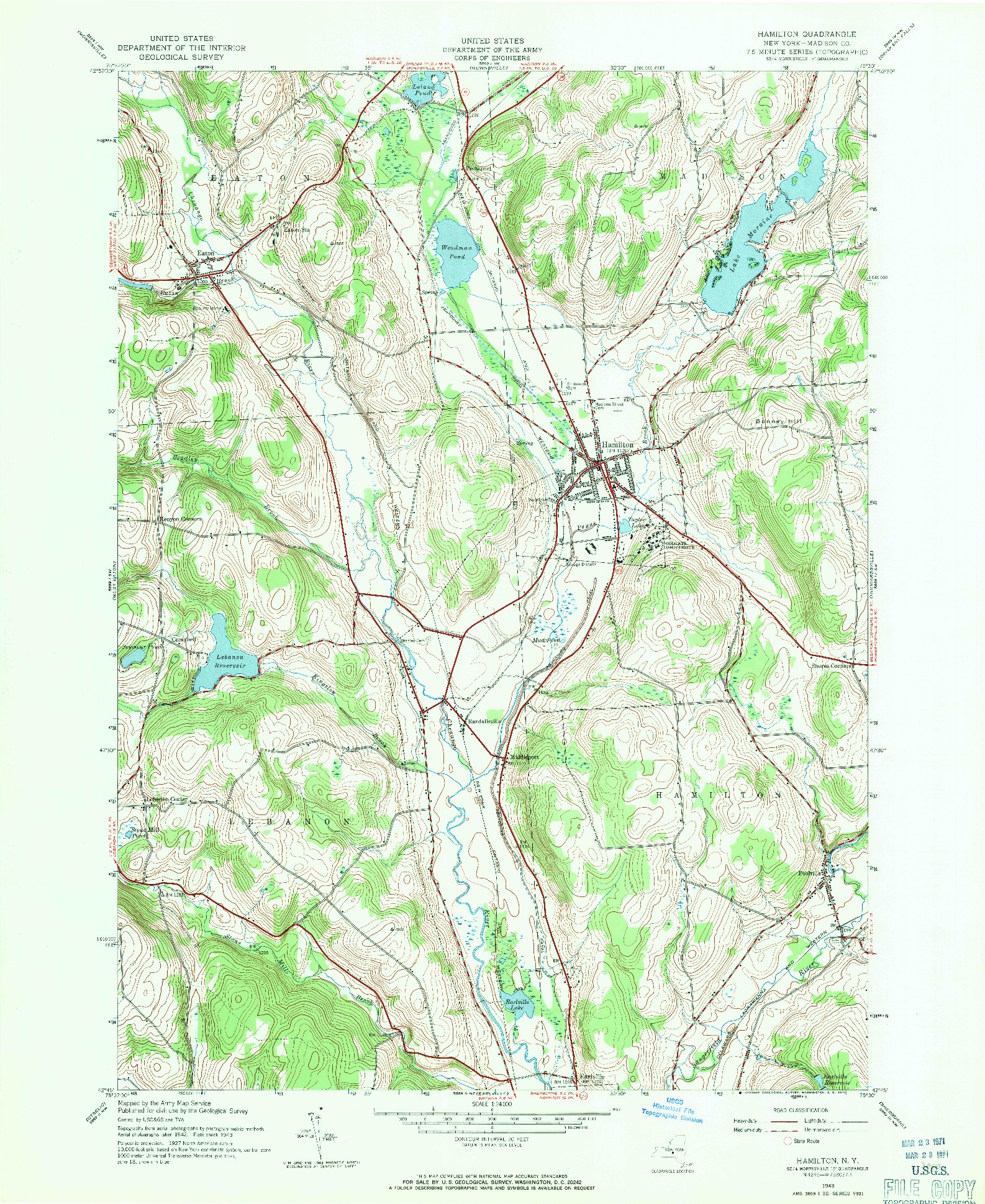 USGS 1:24000-SCALE QUADRANGLE FOR HAMILTON, NY 1943