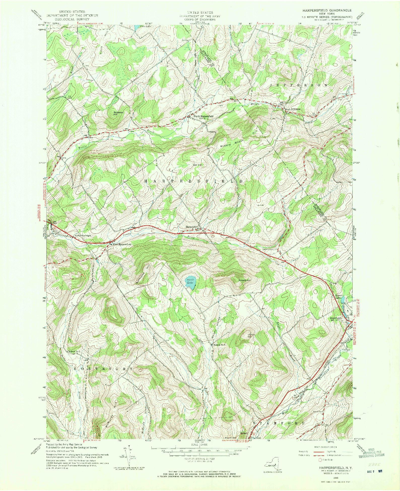 USGS 1:24000-SCALE QUADRANGLE FOR HARPERSFIELD, NY 1945