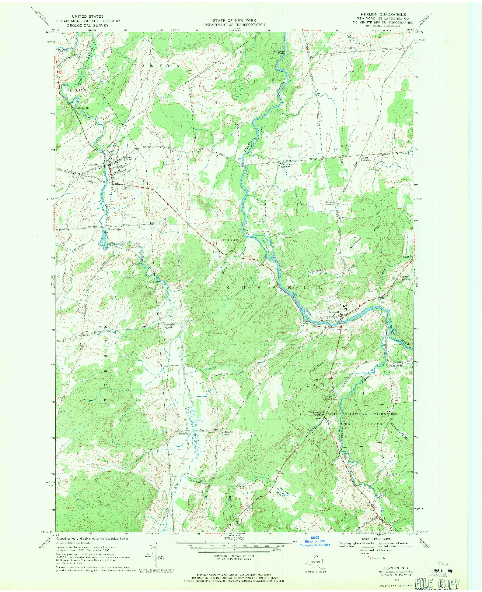 USGS 1:24000-SCALE QUADRANGLE FOR HERMON, NY 1966