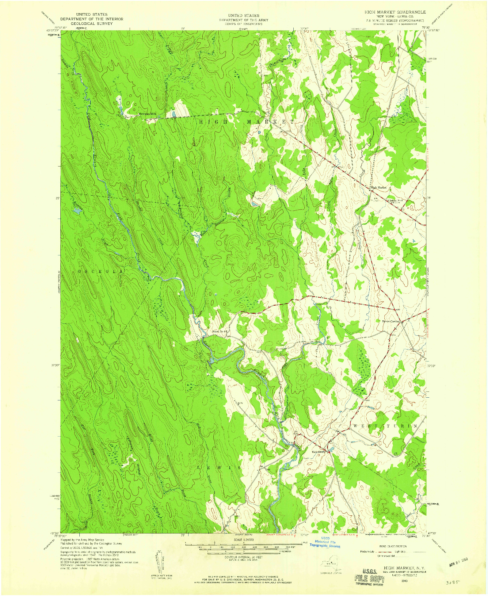 USGS 1:24000-SCALE QUADRANGLE FOR HIGH MARKET, NY 1943