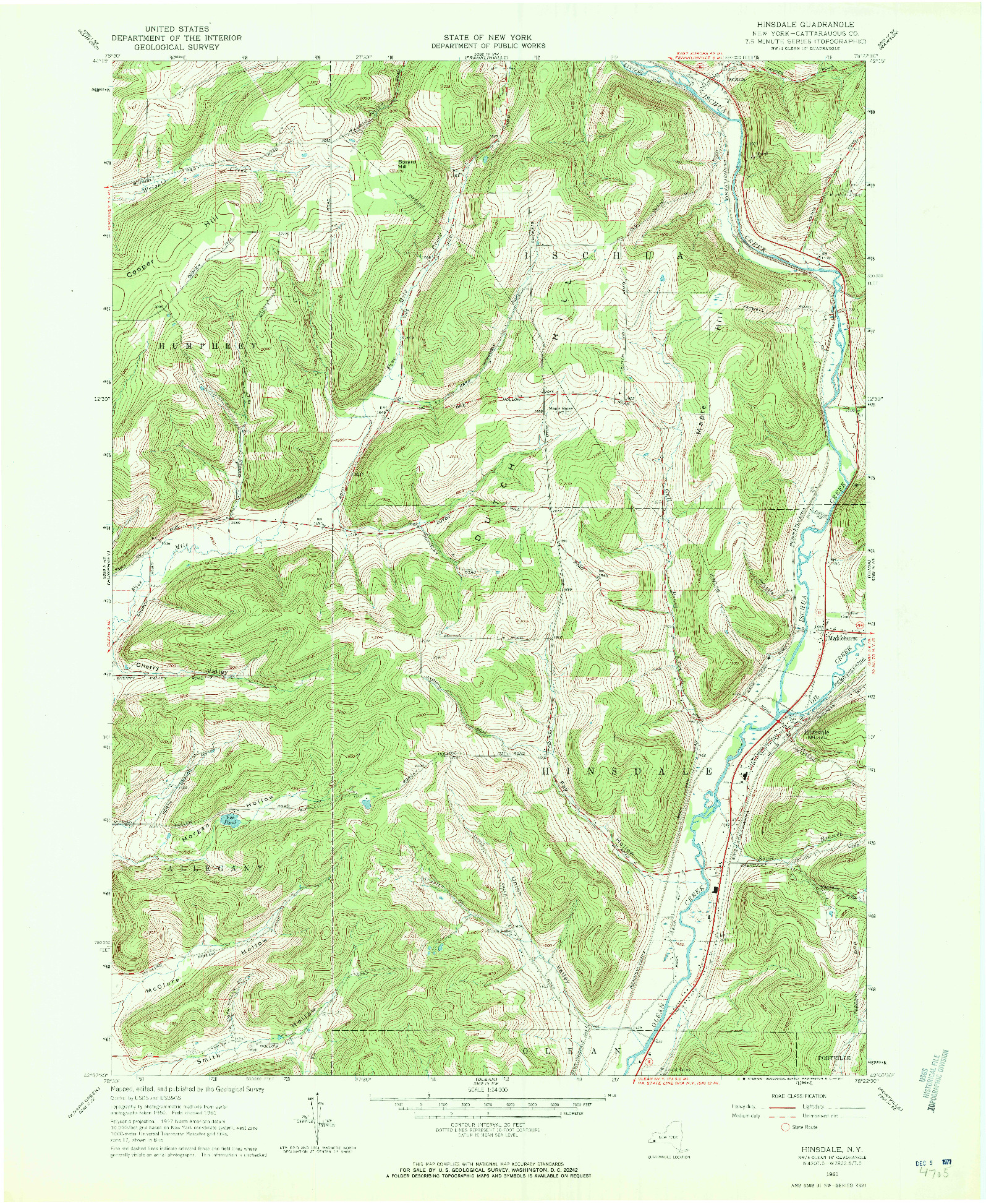 USGS 1:24000-SCALE QUADRANGLE FOR HINSDALE, NY 1971
