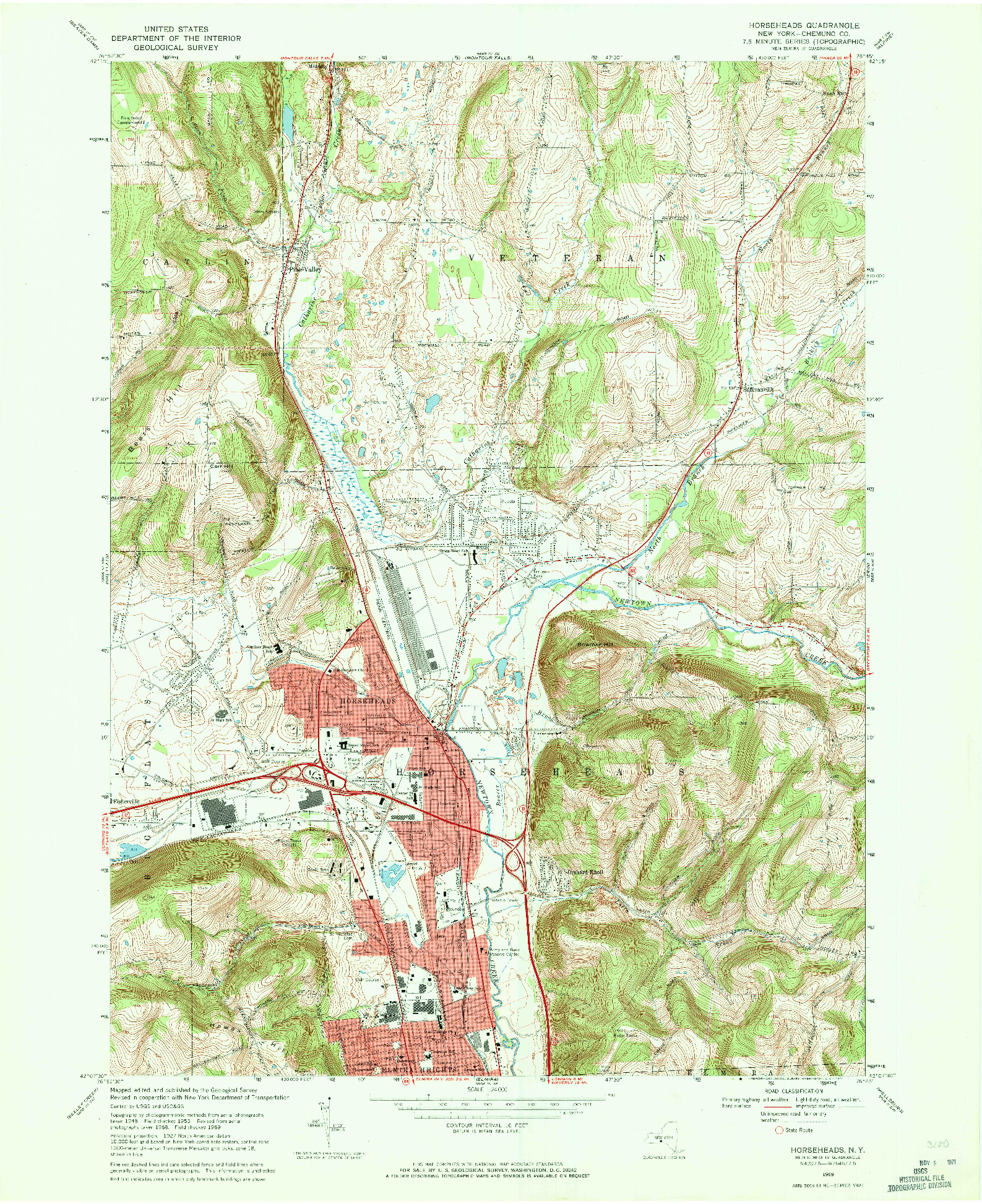 USGS 1:24000-SCALE QUADRANGLE FOR HORSEHEADS, NY 1969